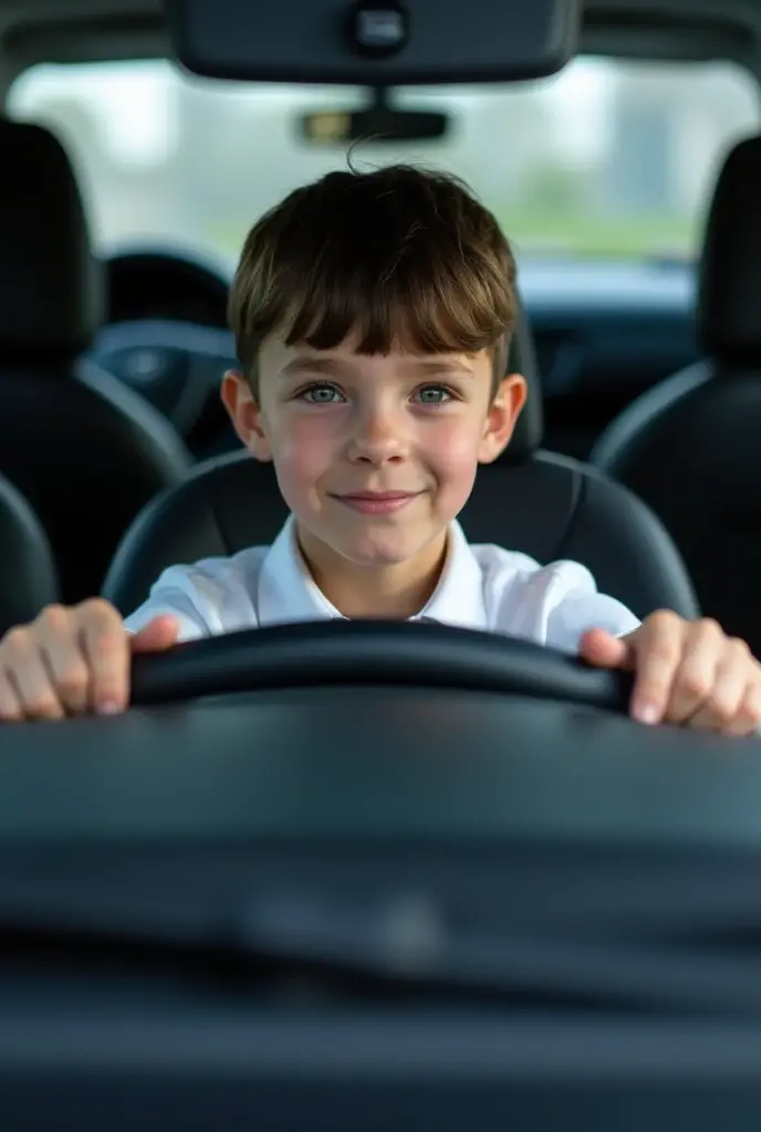 A boy in black pant and white shirt in side black hundai creta front look