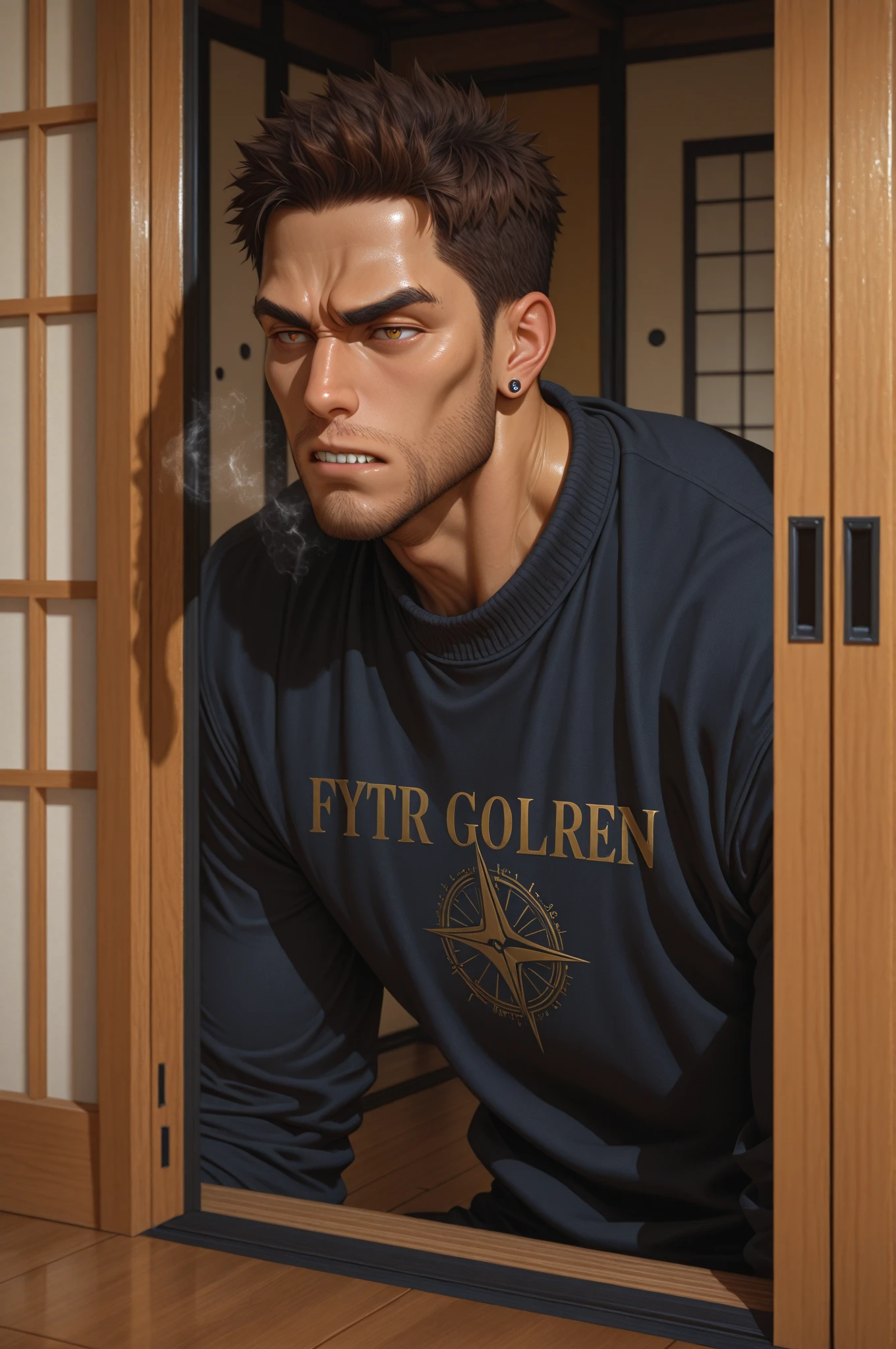 Muscular boy, masculine face, wild, masculine, valiant, handsome, rugged, hoodie, king of rappers, pectoral muscles, abs, cool atmosphere, sitting, solid posture, fashionista, stylish, colorful, individual, Cantonese, singing, dancing, sky with stars shining like dreams, book of quiet night, starry sky blooming brightly, whispering dream and confusion border, Cantonese pride