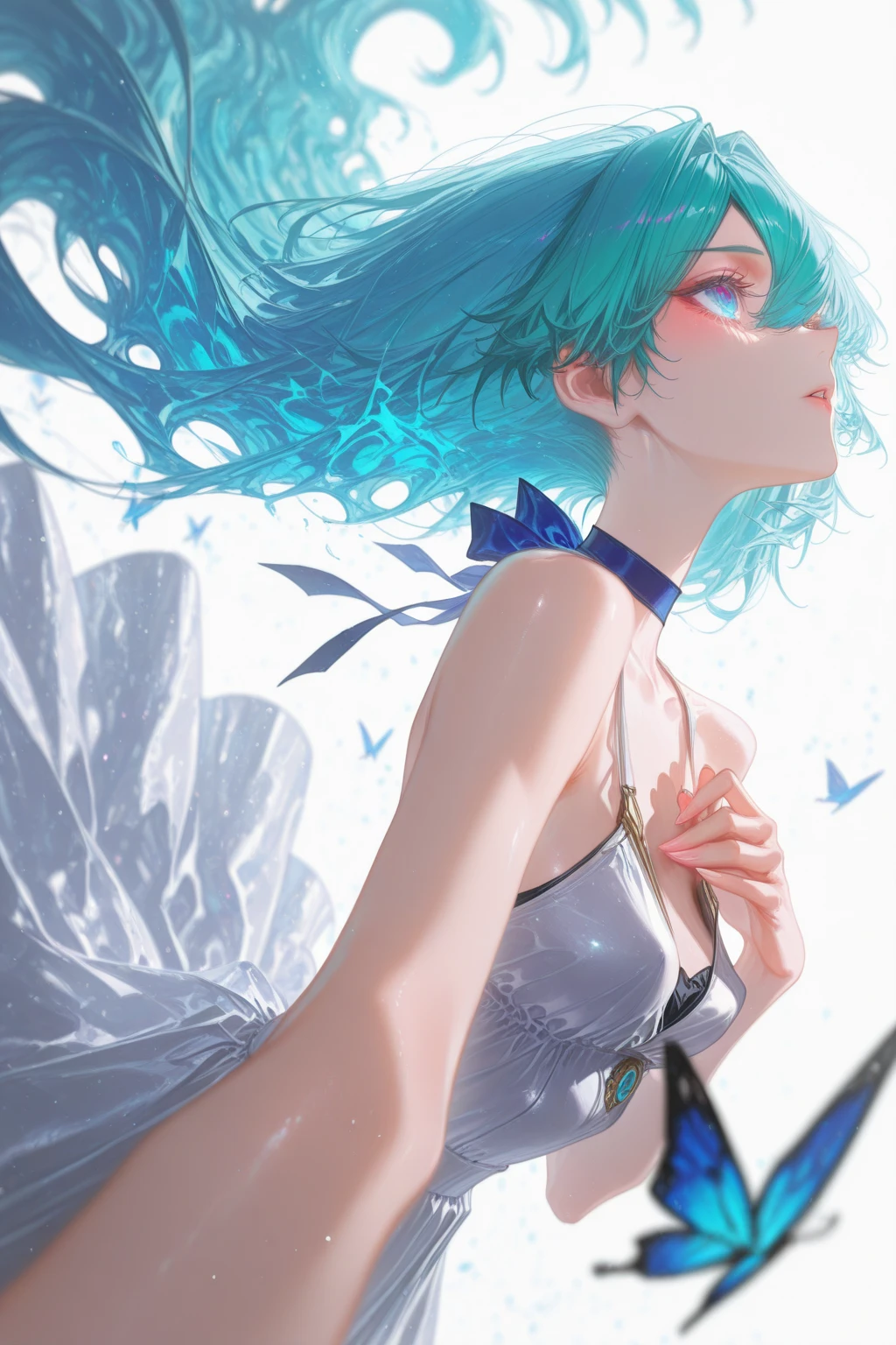 ((((Graceful, elegant, extraordinary detail, high resolution, hyperrealist)))), 1woman, serene, sitting, (mermaid), (long, wavy, emerald green hair), pale skin, (green eyes, shimmering scales effect), (glowing eyes), ((ultra detailed face, realistic eyes:0.9)), ((left profile)), (full body shot), underwater, (seashell throne), (tentacles at sides), (lustrous pearls), (looking at the viewer with a knowing smile), ((glowing aura)), ((finger to lips gesture)), lively eyes, beautiful water lighting, merfolk kingdom, ((close up)), 300 years old, (serene expression), (wise), ((full body))