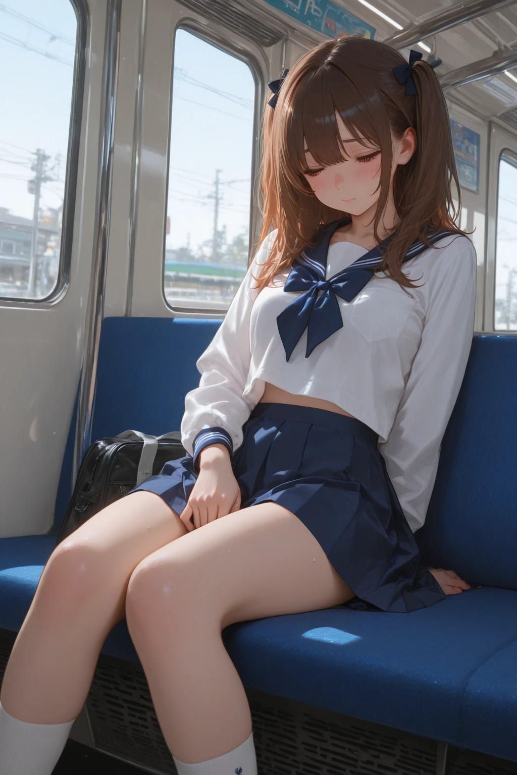 pieces fly、masterpiece、highest quality、Super detailed、High resolution、High resolution、8K portrait、Unity 8k壁紙のHigh resolutionCG、unity 8k wallpaper、可愛i type little:1.5、:1.5、Highly detailed CG unity 8k wallpaper、realistic、real person、可愛i type little、 portrait photography、shiny skin、High resolution、(16 years old:1.2)、(1 girl)、beautiful clear eyes、very detailed explanation、delicate face、nice lips、slender body、 thin waist、thin feet、(on the train:1.6)、i type, perfect face, seriously, (blush:1.5),(brown hair bob,:1.3),((there are many people nearby:1.4)),(small :1.2),(school uniform:1.2)((clothing lift:1.5))((I have nipples)),detailed explanation,vagina,vaginaを表示,spread,feet,spread、(((vagina内で:1.5)))