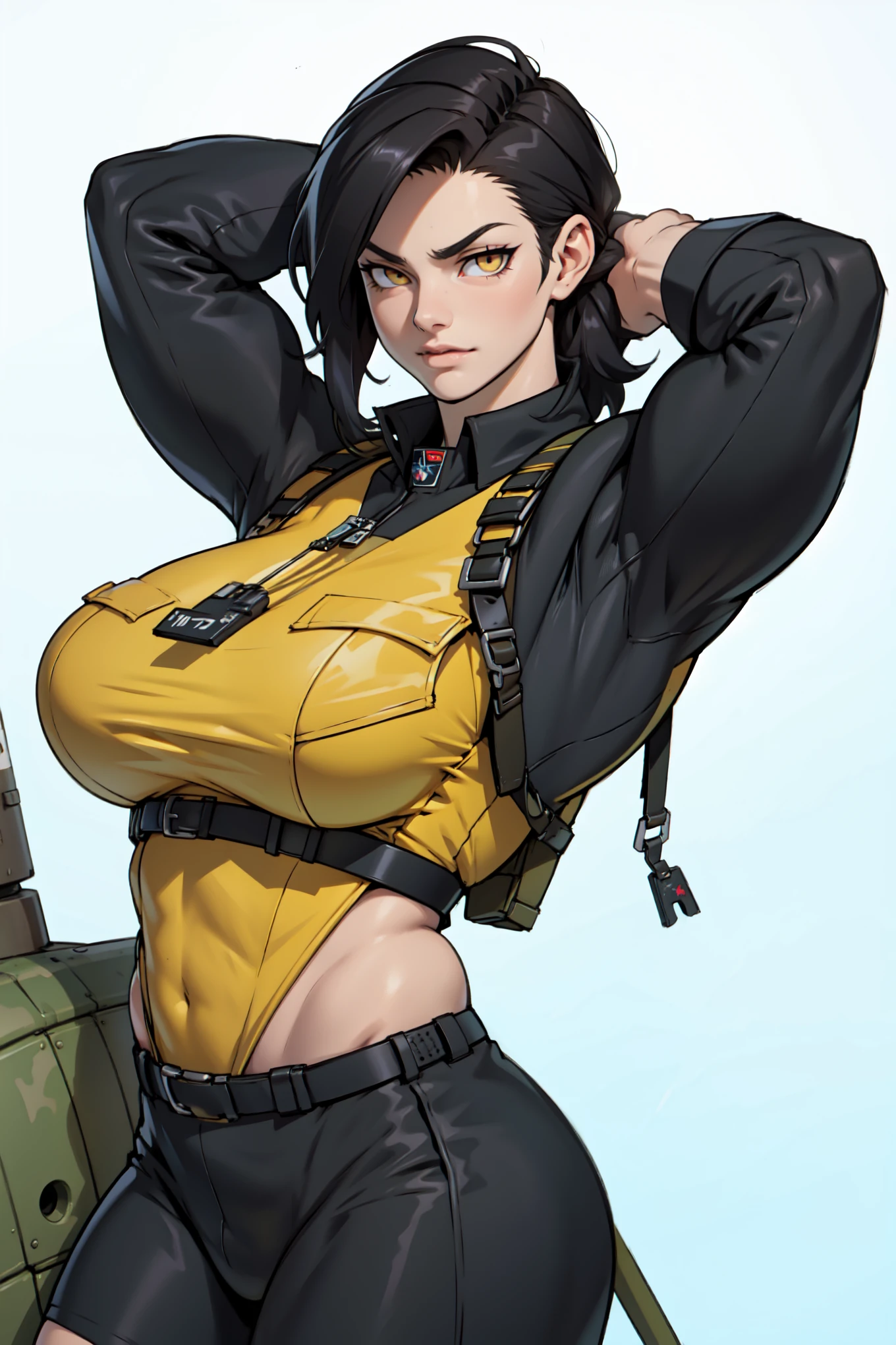 perfect  muscular girl toned body huge breasts black hair yellow eyes solo pale  EXPRESSION