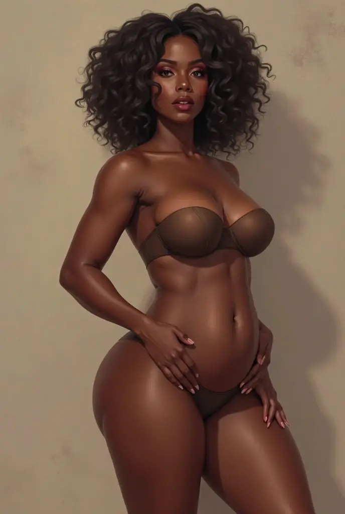 Make a very short and slightly thin woman with brown skin and frizzy hair 