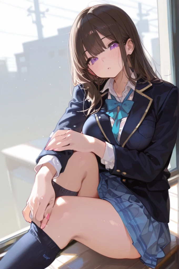 inoue takina, long hair, bangs, black hair, (purple eyes:1.2), shirt, long sleeves, dress, ribbon, school uniform, white shirt, collared shirt, belt, neck ribbon, blue dress, green ribbon, pleated dress, grey dress, two-tone dress, blue belt, lycoris uniform, middle 
BREAK
full body view, full body shot, contraposto 
BREAK 
smile, Hold your  up pose 
BREAK 
Masterpiece, best quality, high resolution, 8K, official art, super resolution, extremely detailed and beautiful, extremely detailed, amazing and detailed, highly detailed beautiful girl, highly detailed face, highly detailed eyes, highly detailed skin, highly detailed fingers, highly detailed nose, very detailed mouth, perfect  
BREAK 
outdoors, city, midnight, late at night, darkness, extremely detailed CG unity 16k, very fine 16KCG wallpapers