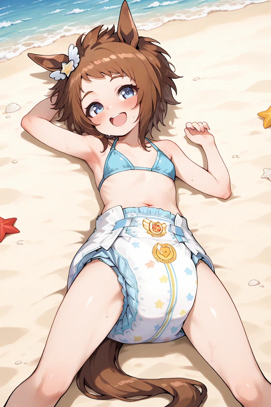 highres, best quality, masterpiece, beach mat, 
1girl, solo, sophie neuenmuller, 
hair flower, white bikini, white sarong,
looking at viewer, blush, smile, tummy,
lying, arms up, head tilt, groin, navel,
<lora:Illya_Illus_neclordx:0.2> 
<lora:_pechimaru-sty-elesico-ilxl-29:1>