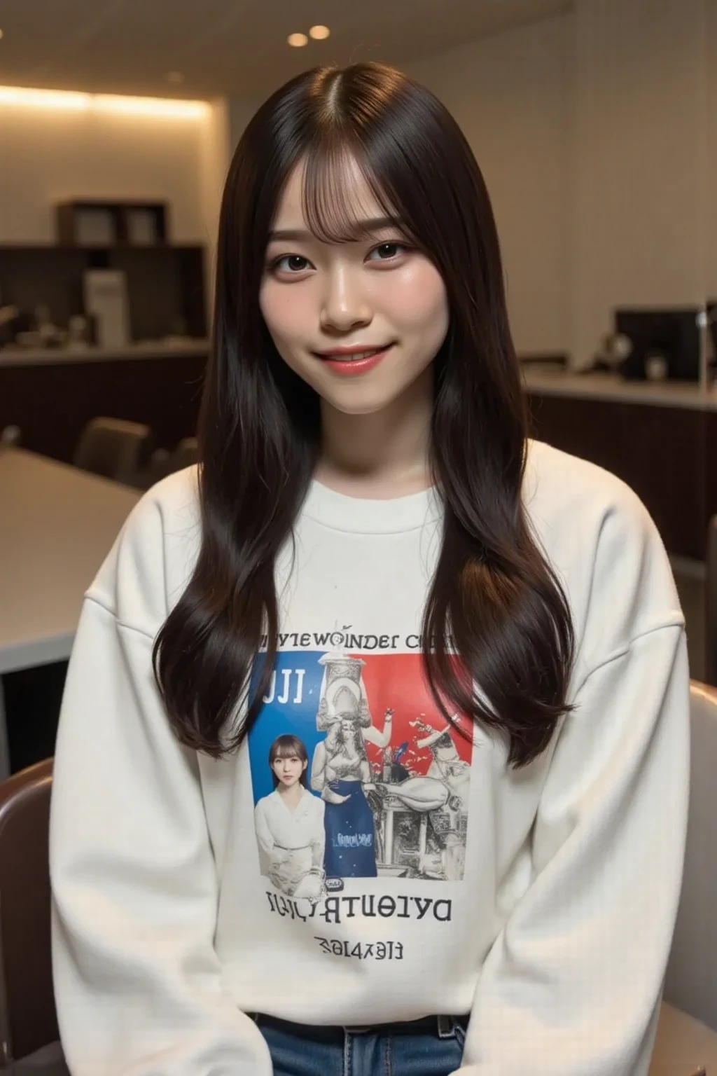 (best quality), (8k), (top quality), (real photo), (realistic photo), similar face, portrait, woman, big smile, big eyes, fair skin tone, shy smile, big smile, realistic smile, natural smile, pink cheeks, cherry pink cheeks