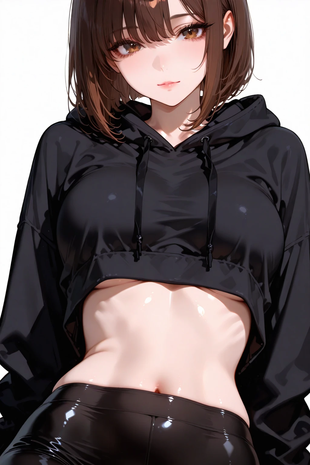 (masterpiece, best quality:1.5), (ultra detailed, high resolution, 8k, beautiful detailed, UHD, best ), 1 cute girl, black hair, medium breasts, sleeves past fingers, Flabby Clothes, Oversized sweatshirt, Flared skirt, Leather boots