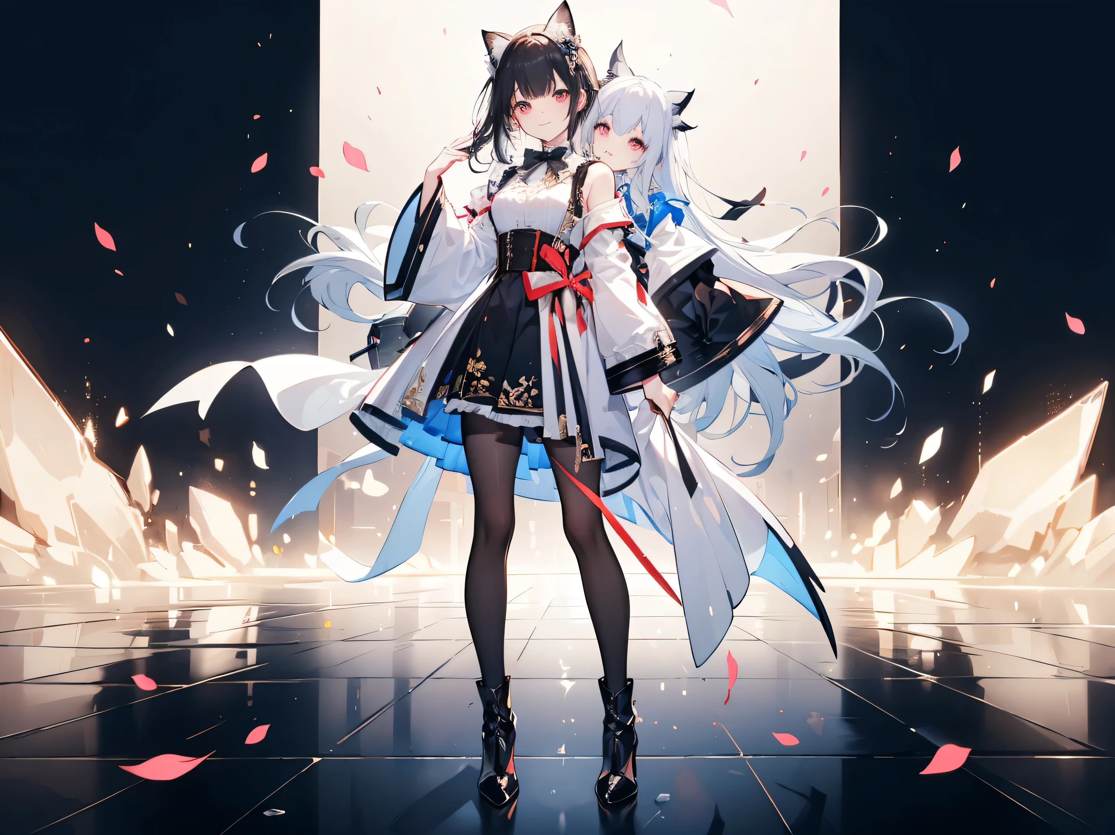 (masterpiece, Highest Quality, realに, work, very detailed, 8k), ((wide angle lens, Full Body female love)), 1 Girl,Light Makeup,Delicate appearance,smile,Full Body, old clothes, printed sash, white shirt, corset, long sleeve, collar, bow tie, black pantyhose, high-heel boots, simple background ,Standing posture ,Turn your face to the audience,Full Body portrait, (masterpiece 、 Highest Quality 、 real 、 work 、 Super Detailed 、 8k) 、 ((wide angle lens 、 Full Body女性愛)) 、 1 girl 、 Skincare 、 exquisite face 、 Smile Yan 、 Full Body 、 old clothes 、 Print Dress、 white shirt 、 corset 、 long sleeve 、 collar 、 bow tie 、 black pantyhose 、 High Heels Boots 、 simple background 、Front Standing Position 、 facing the audience 、 Full Bodyポートレート 、