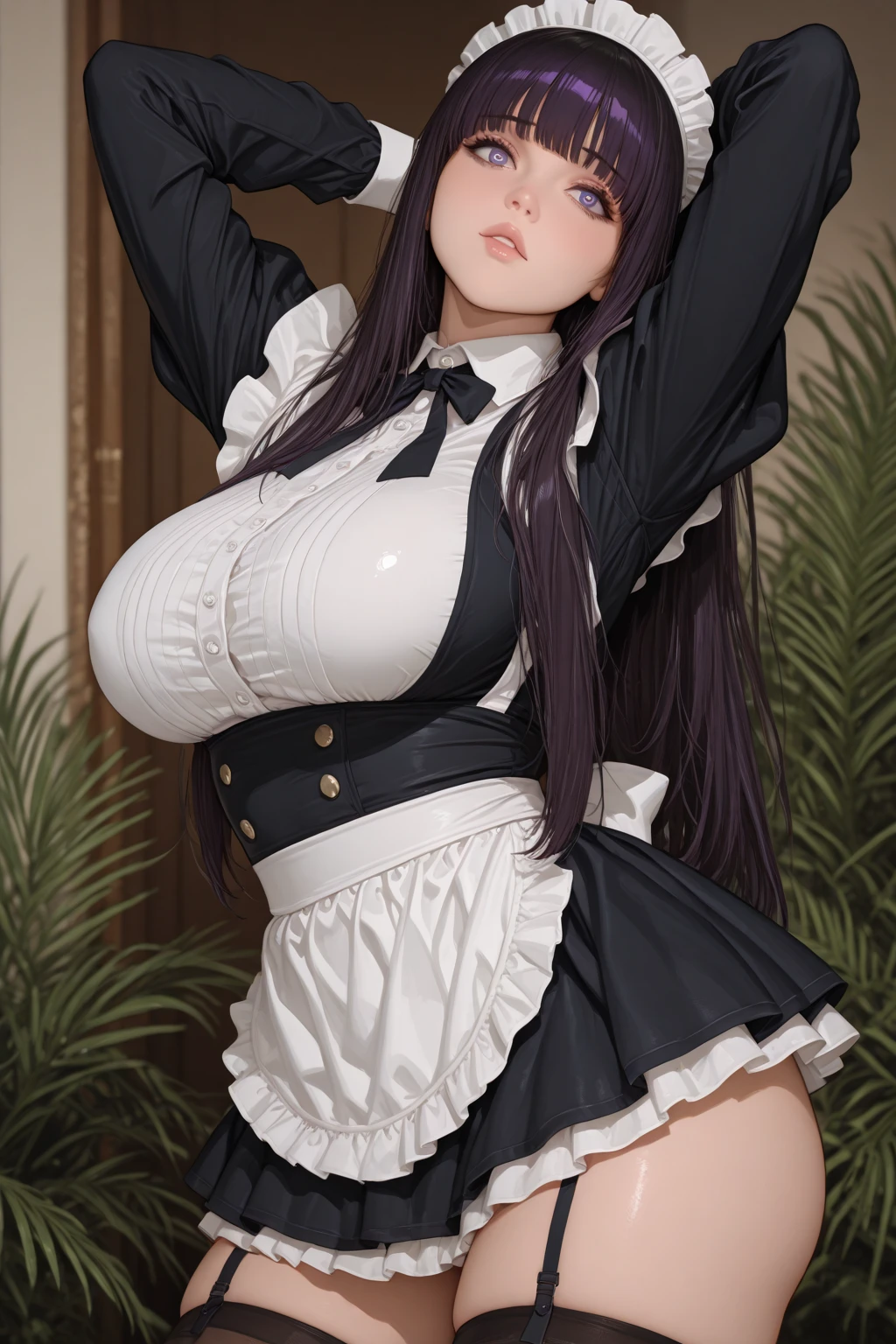 score_9, score_8_up, score_7_up,score_6_up  source_anime,  1girl,huge breasts,wide hips,thick thighs,maid,maid dress,frills,embarrassed, blush,cleavage, 
smitmo, hair intakes, forehead,black hair,long hair,black hair, sunglasses<lora:ms. smith-monster mus-koto-PonyXL :1>