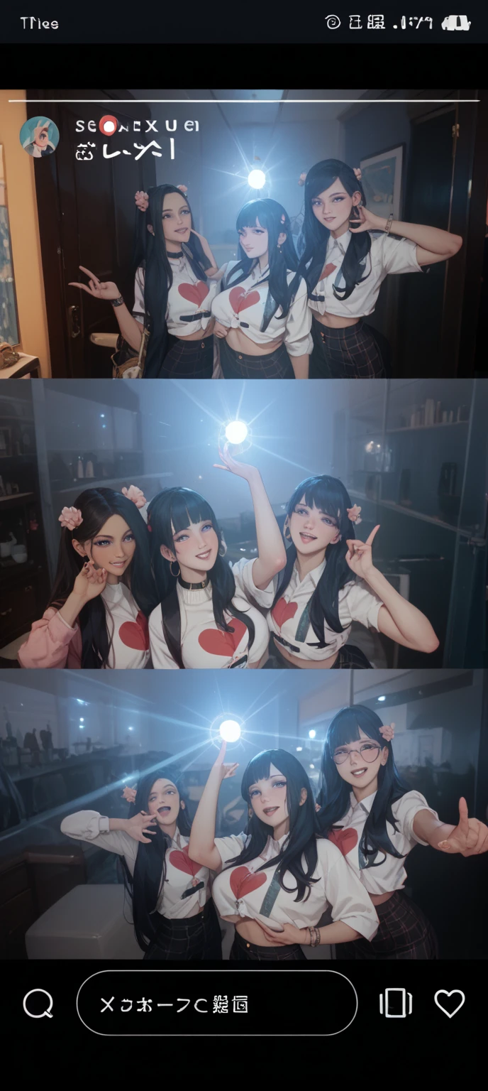 best resolution, 2heads,  half-body shot, conjoined, dicephalus, two japanese women with two heads ,  blonde hair, hair bun, long hair, different faces,hands on head, mouth open,, shocked, tanktop, indoor background