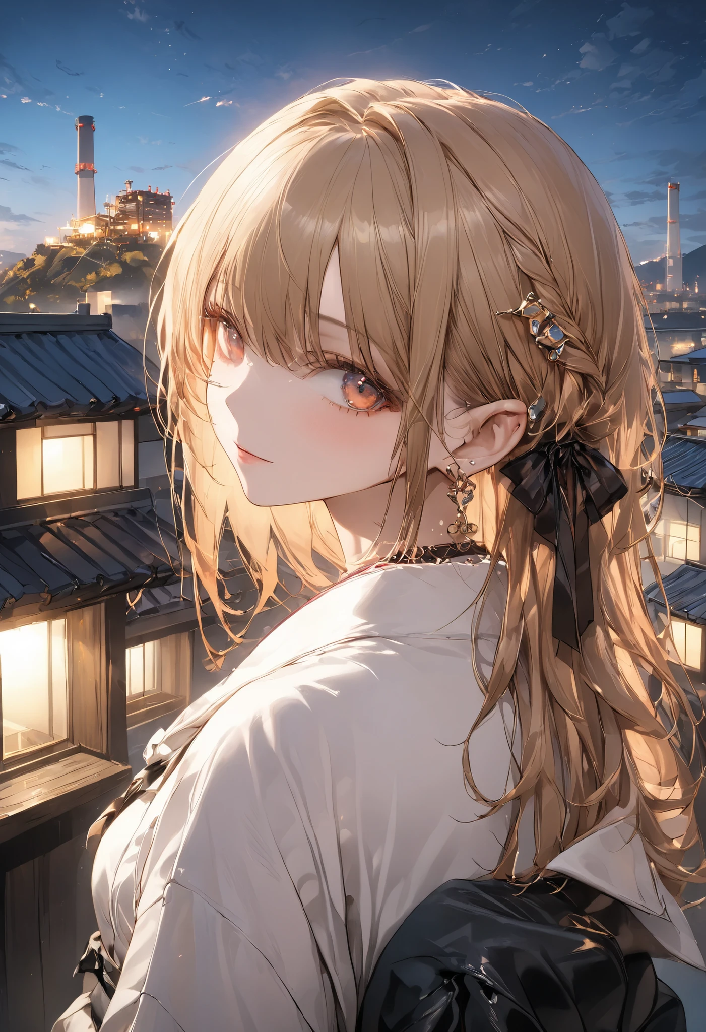 from the top of a small mountain、The factory in front of you、Factory night view、Jewel Illumination、Girl watching