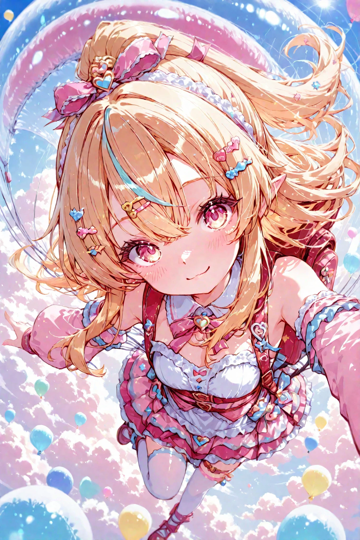 null飛ぶ少女、paraglider、cute face、Long Golden Hair、null、parachute