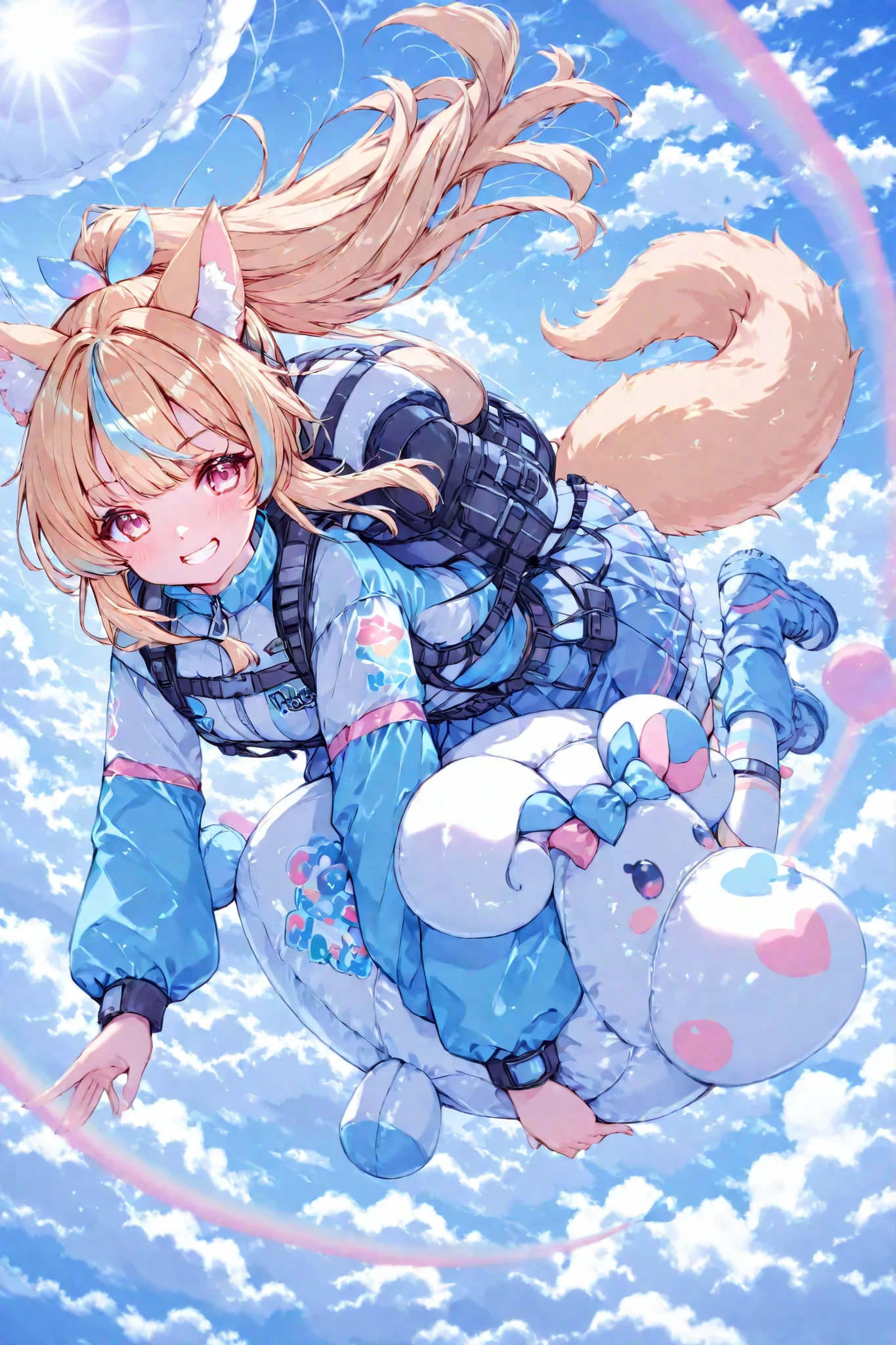 null飛ぶ少女、paraglider、cute face、Long Golden Hair、null、parachute