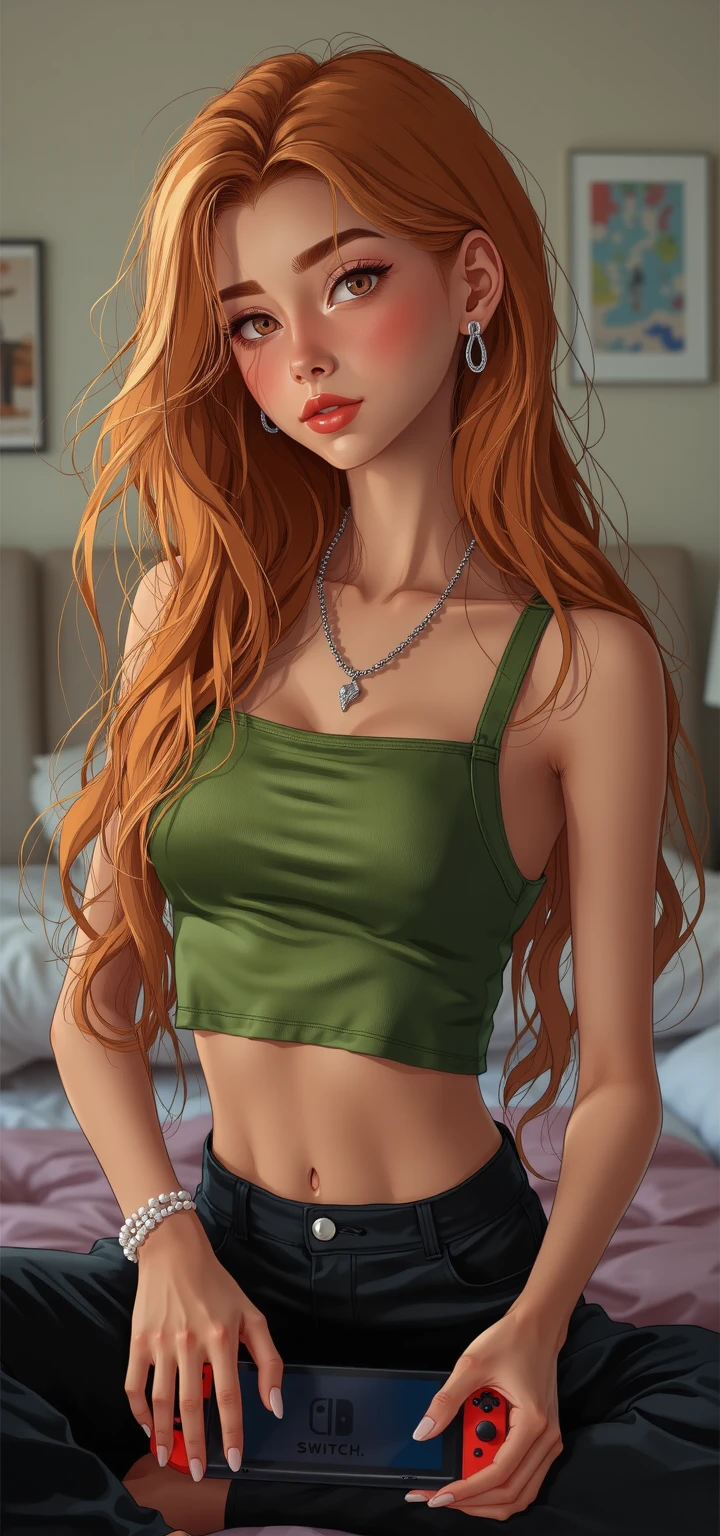 a young woman with tanned skin, amber eyes, short reddish-blonde hair, wearing a torn top and torn skirt, in a jungle setting, (best quality,4k,8k,highres,masterpiece:1.2),ultra-detailed,(realistic,photorealistic,photo-realistic:1.37),detailed portrait,detailed jungle environment,warm color tones,natural lighting,cinematic composition,intricate details,lush foliage,vines,flowers,birds,butterflies