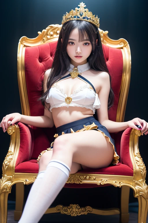 ((masterpiece)), ((best quality)), (Extremely detailed), Not suitable for working hours, ,(( Chamber)),A lovely, 1 plump woman, Solitary, (White bust and super short ),(Chained Arm),(Feet in chains), ((Tied to a  chair)), Legs forced open,,Chai Li,restraint,((Thin waist)),(((Single waist belt))),Beautiful brown hair, Beautiful black eyes, (beautiful eyes), Long hair,An expression of distress,Huge breasts,,Black 