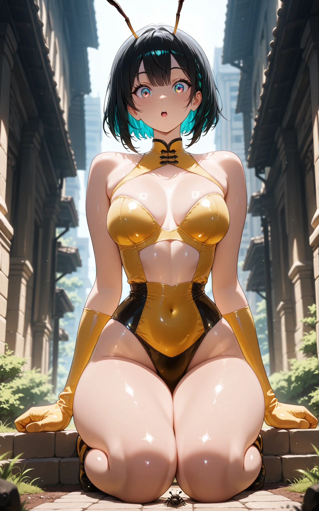 1girl, (ULTRA DETAIL, so beautiful), masterpiece, Highest Quality, ULTRA DETAIL, 4K, Cute Characters, smooth skin on r roads, shiny skin, soft shading, proportional body on big hands, silky hair, silky hair, slim body, curvy, thin waist, big bust, smooth skin on r roads, shiny skin, detailed eyes, perfect balanced body, soft curve, beautiful eyes , cute anime girl sitting on the hand of a giant, cute eyes,
black hair, bob hair, Colourful Eyes, watching viewers, (Small ant girl on big hands), ant girl, ant costume, surprised expression