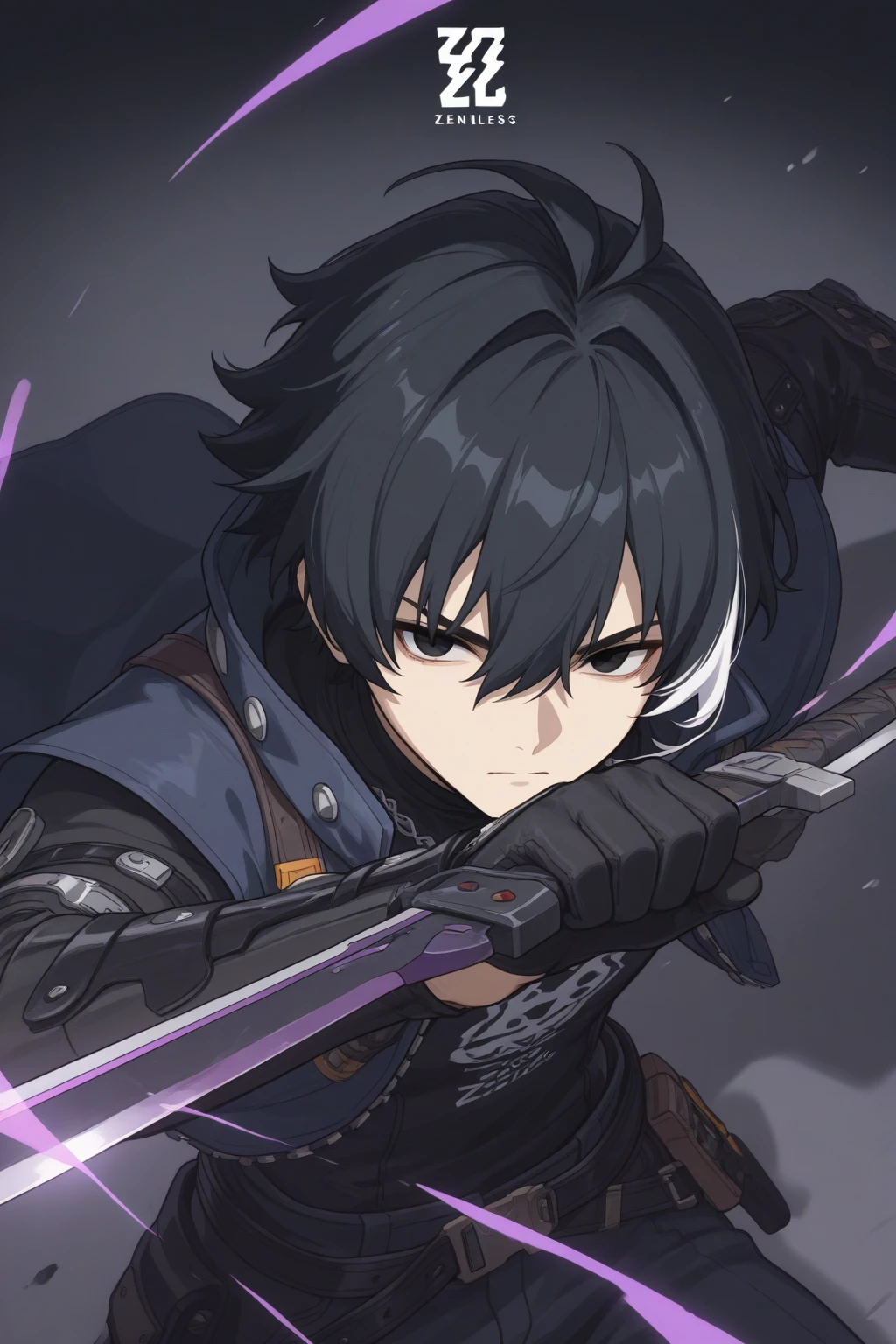 1 man, black jacket, yellow eyes, black hair, black gloves, holding a weapon,realistic,ultra detail.