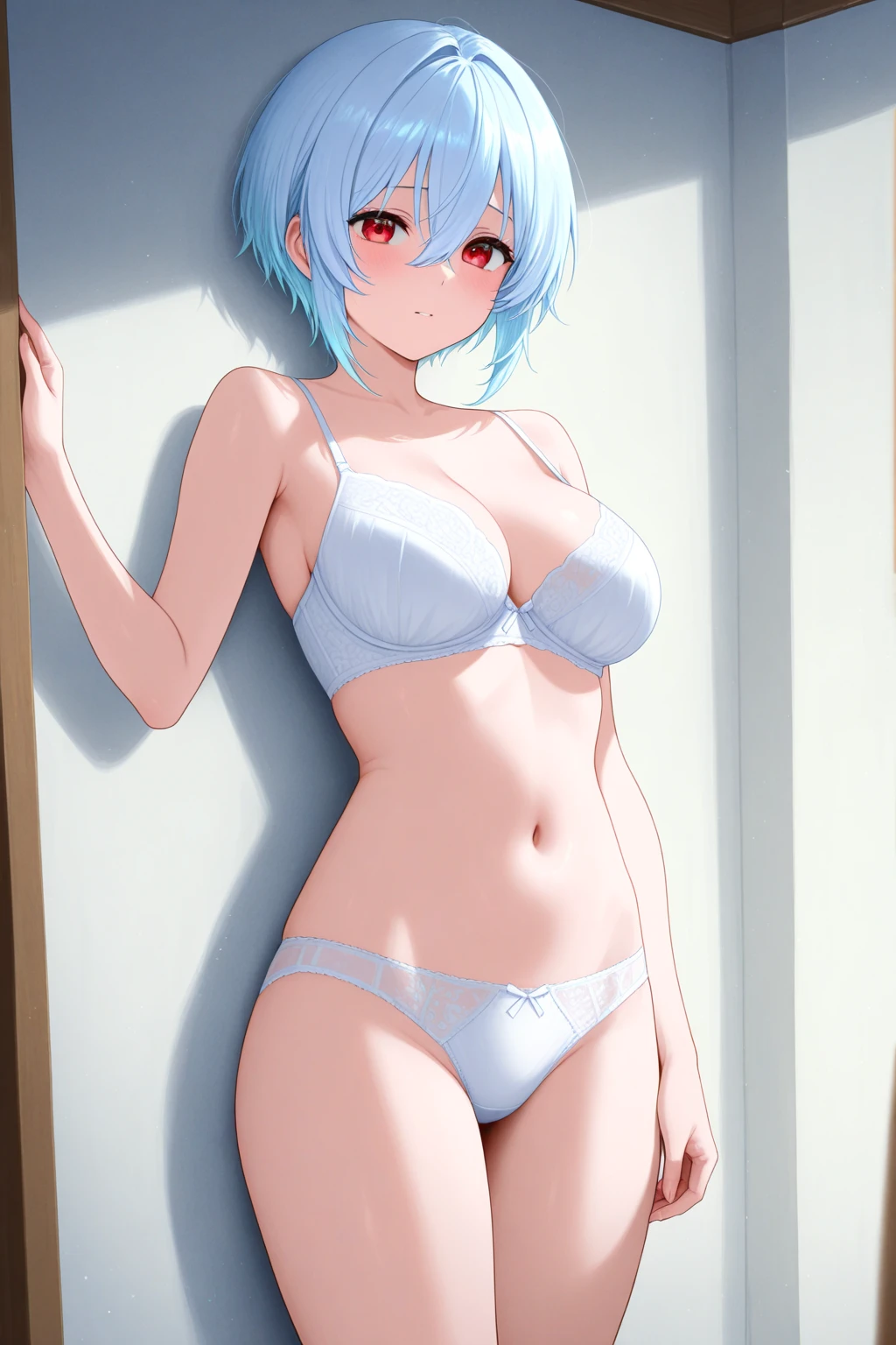 (masterpiece, best quality:1.2), solo, 1girl, shiroganedetective, white lingerie, expressionless, looking at viewer, cabbie hat, 