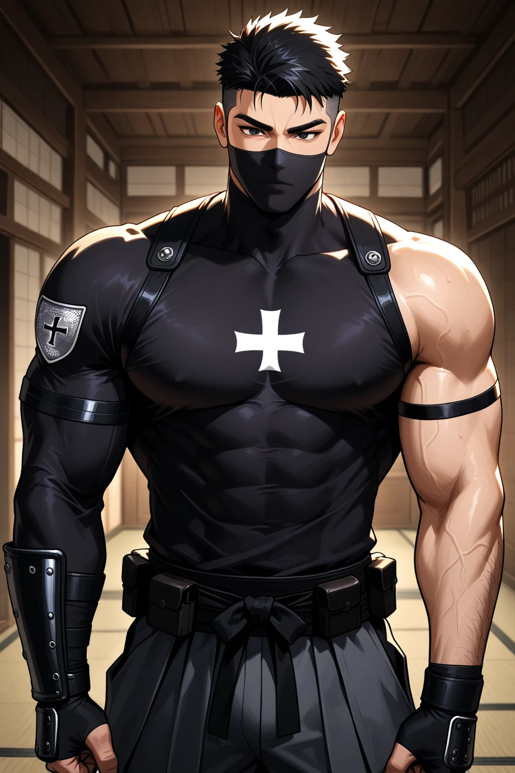 very huge muscle nun big pecs abs  bulge