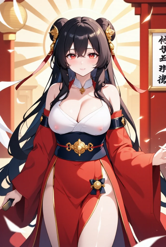 Period drama manga style　A 15-year-old super beautiful Chinese girl with black hair in a bun cut(1 person)　She is wearing a royal long-sleeved Chinese dress　She exposes her  and cries as she gives the old emperor a 