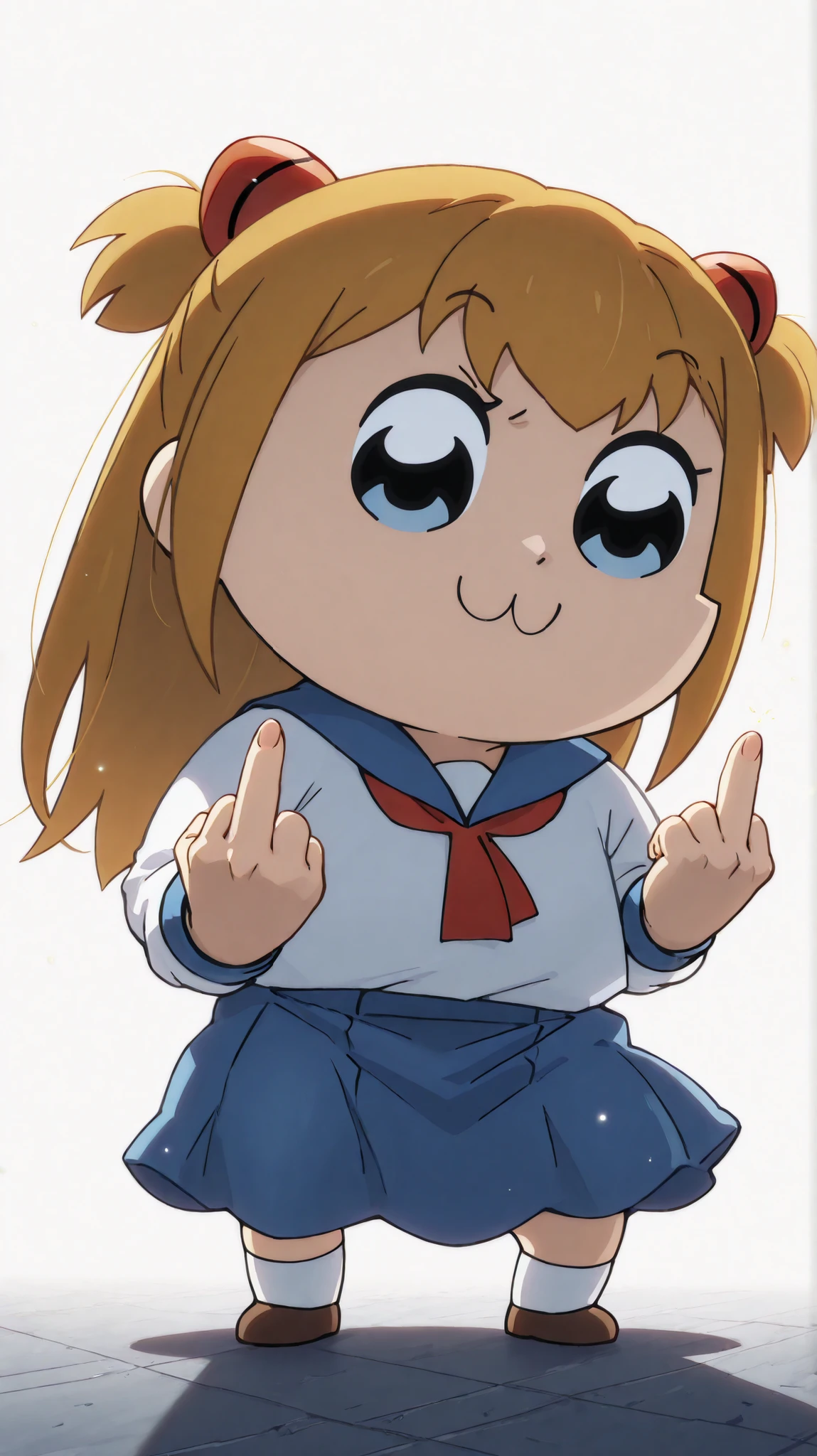 1girl , solo , asuka langley , chibi , Popuko (character), popuko , asuka in Pop Team Epic-style eXaggeration , full body , school uniform , looking at viewer , blue eyes , smug , long hair , double middle finger ,
simple white background ,
break ,
( ambient occlusion:0.9 ) , masterpiece , best quality , ultra-detailed , high resolution , good , extremely detailed CG , unity 8k wallpaper , super detailed skin , perfect , detailed beautiful face , detailed beautiful eyes , highres , chiaroscuro , highly detailed background , elaborately designed clothes , dramatic lighting , dramatic angle , light particles , RAW ,