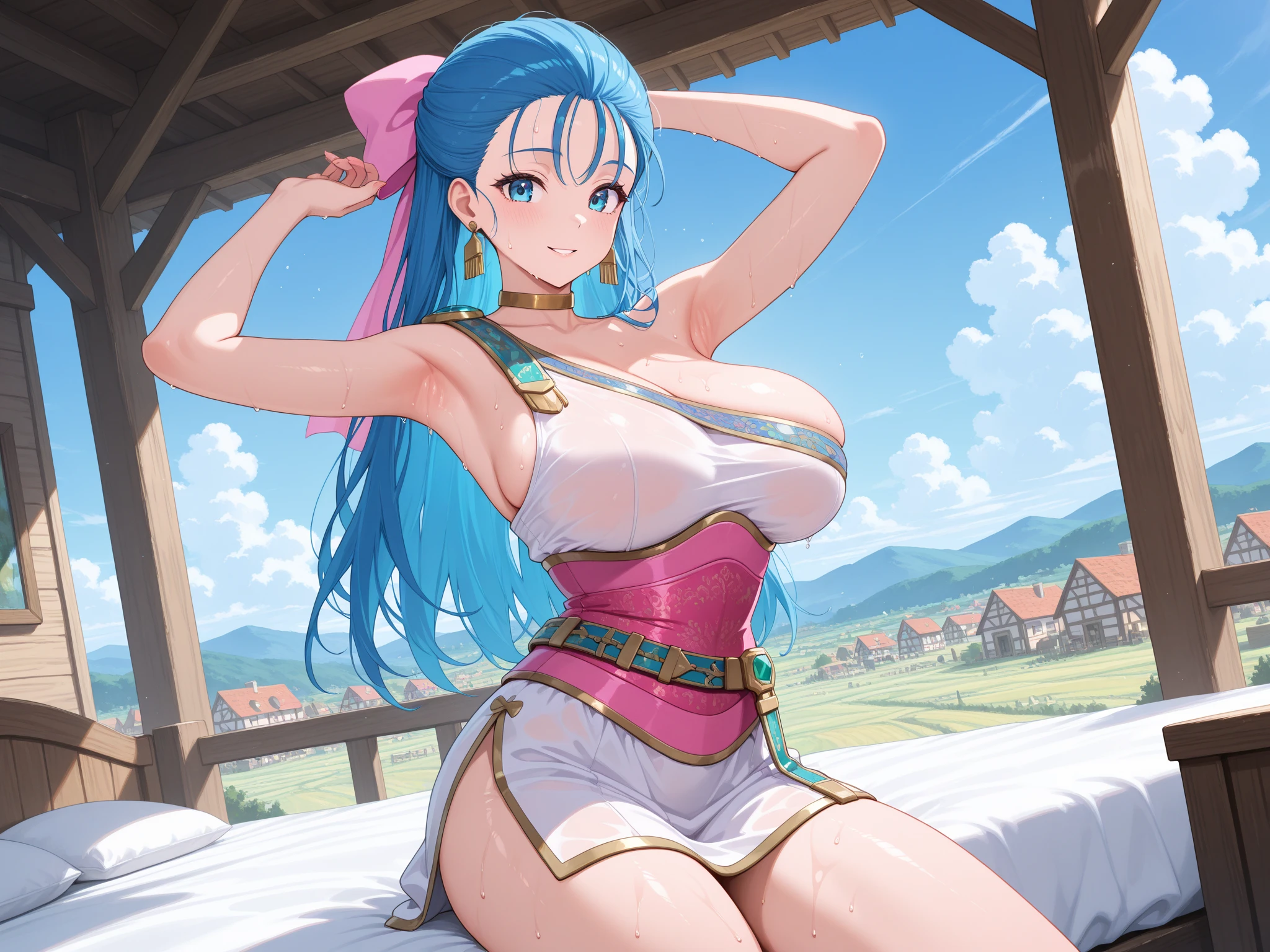 ultra-detailed, ((one girl)), (portrait), (pale skin:1.4), in pastel colors gyaru, (heavy makeup), (professional lighting) hyper detailed, absurdres, 8k, Beautiful Face, (Laugh shyly), ((teasing smile:1.8)), ((happy smile)),  ((Wink:1.6)), (Laugh with your mouth wide open),((Tilt your face:1.6)), View your viewers, ((Bright red cheeks:1.6)),Glossy Red Lips, ((huge breasts:1.5)),  ((:1.3)), ((Lifting her clothes and showing her :1.5)), noon,summer, Green tree々, In the mountains,  ((Anime style background)),masterpiece, Highest quality, (Brighten your face), so beautiful,Latest, Complex details, (Pink long nails), (nail art), (ring),(bracelet), (Floral Choker),AI-generated, Complex,High resolution, Highest quality, super high quality,3D Images、3D Images,One person,Pastel pink long hair,(High Ponytail), (wavy hair:1.3), Pastel anime woman posing for a photo, ((Fine grain、blue eyes、glowing eyes:1.4)), (Squint your eyes:1.1),a hyperRealistic , hyperRealistic , Realistic,Anime woman with long pastel pink hair, Smooth anime CG art, A girl in a gorgeous pastel-colored kimono, ((Pastel-colored furisode)),(Pink large floral pattern), (sideboob),  Long flower hair ornament,Floral Earrings, Mature Body, tall,Narrow waist, ((looking forward:1.3)), front view, ((upper body)),