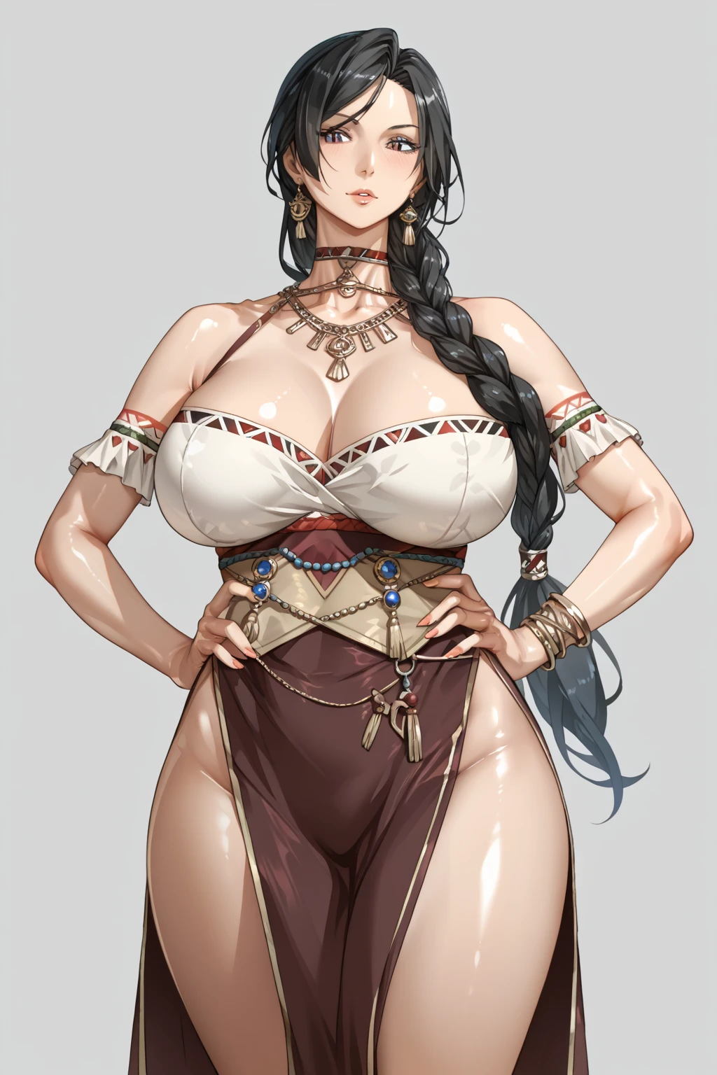 A mature woman，Long black hair，Bangs，high quality，Exquisite eyes，apparel