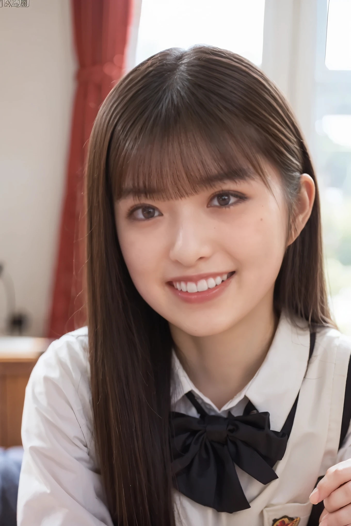 Japanese high school girl,(uniform:1.3),gravure pose,cowboy shot,(Smile Yan:1.2),(beautiful lighting), (RAW photo), (photo-realistic:1.4), (high resolution), masterpiece, (8k ultra-detailed),