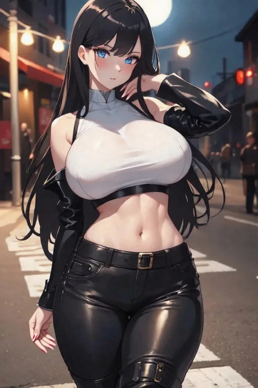 woman,20-year-old,,city,night,white tight miniskirt bodysuit,(),open mouth smile((See-through))Glasses,((Beautiful long ponytail))