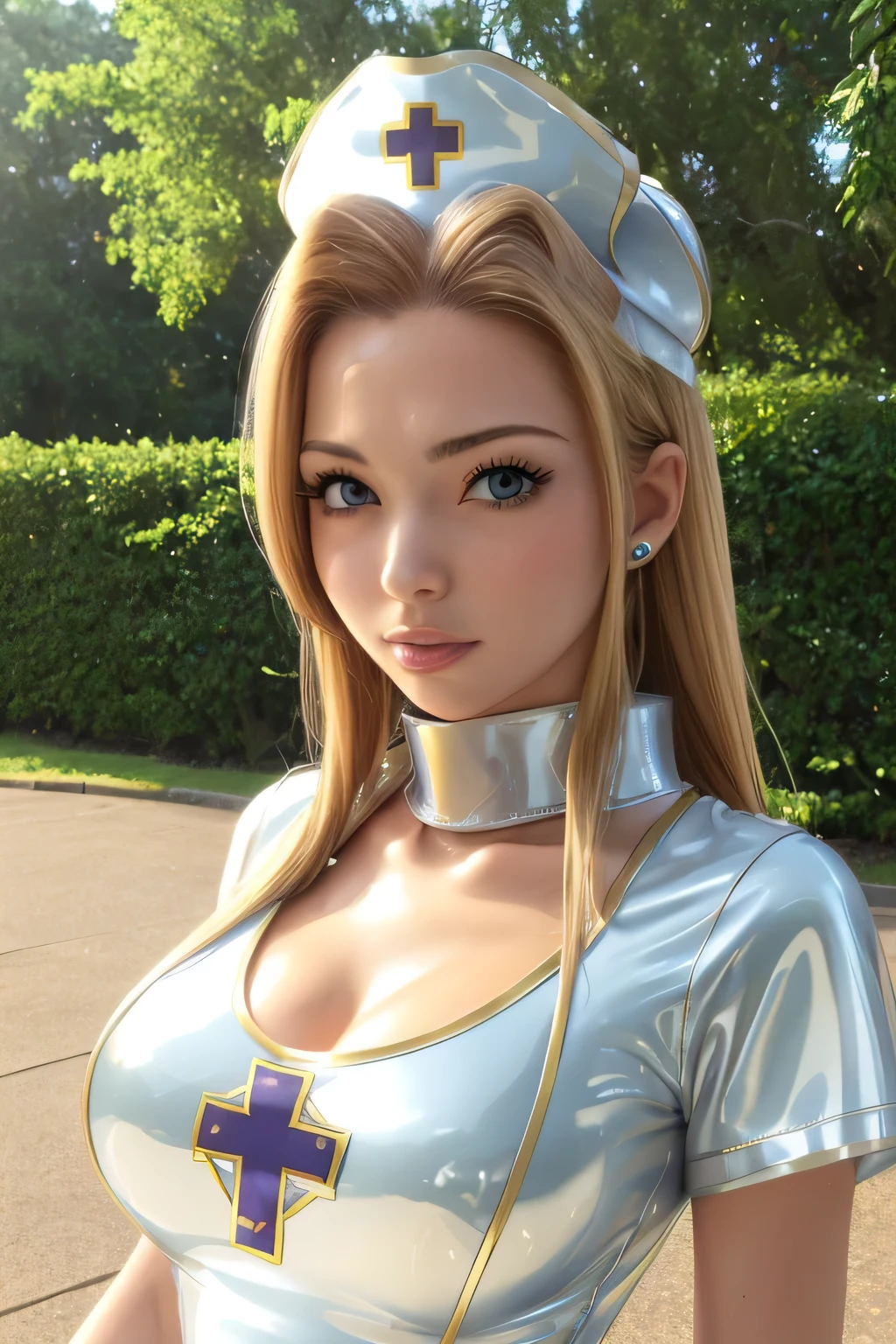 perfect anatomy Highest Quality,highest resolution,(((shiny latex white dress shiny nurse hat sweat shiny skin))) Tales of Fantasia mint