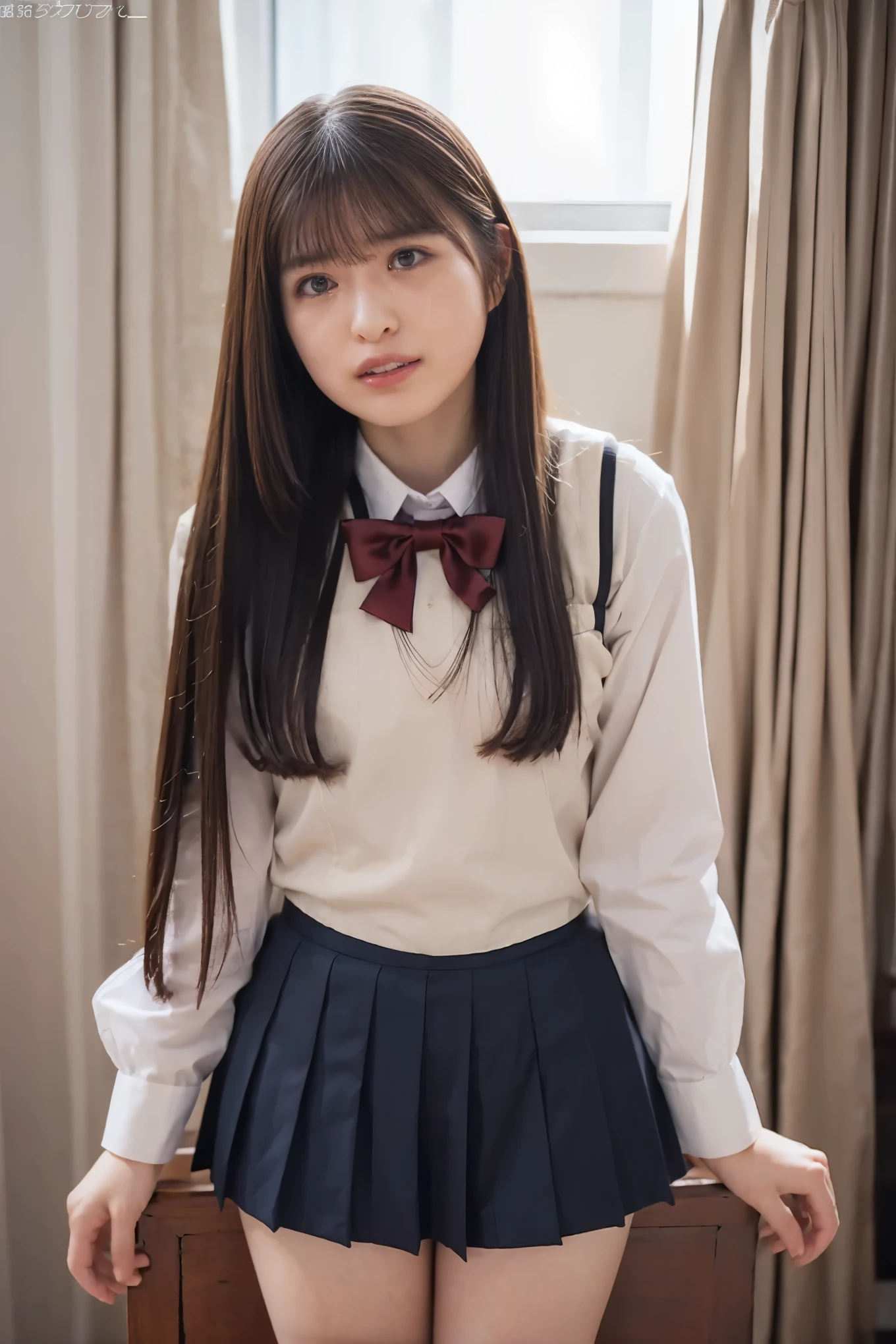 Japanese high school girl,(uniform:1.3),gravure pose,cowboy shot,(beautiful lighting), (RAW photo), (photo-realistic:1.4), (high resolution), masterpiece, (8k ultra-detailed),