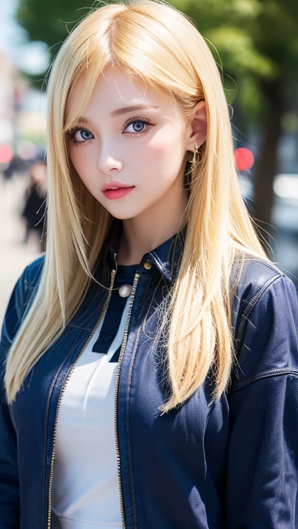 1 Girl， Mature，Long blonde hair，very long, Long Hair，blue eyes，Highly detailed face，fine grain，Wearing a colorful beanie hat，，Stylish clothing，Black T-shirt，Statement Earrings、jewelry，Wear sunglasses，Full of smiles，Upper Body Shot，background：Colorful rainbow wall，Nice，