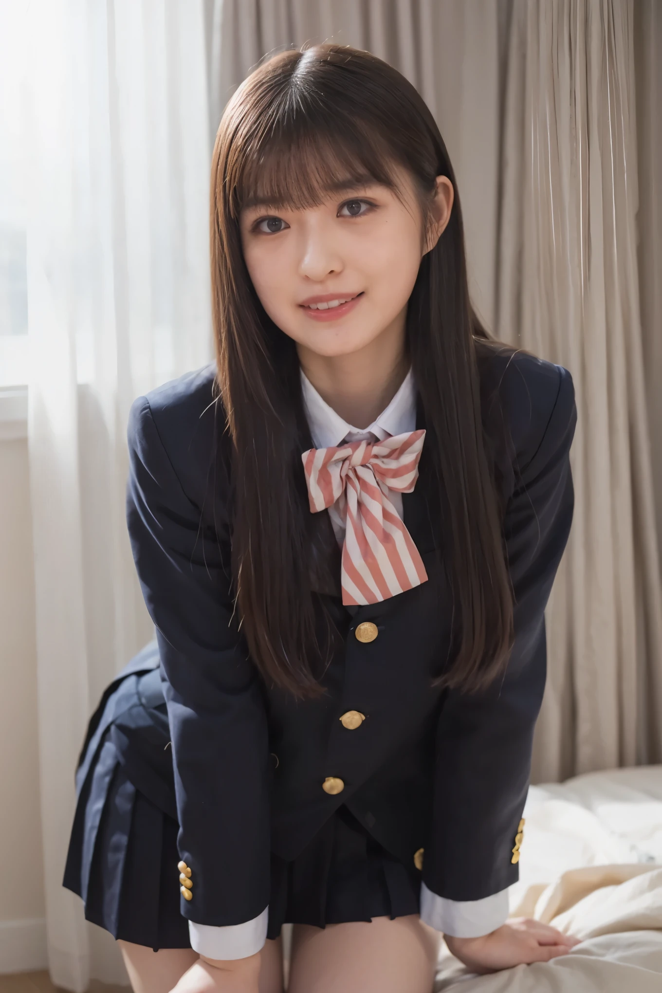 Japanese high school girl,(uniform:1.3),gravure pose,cowboy shot,(beautiful lighting), (RAW photo), (photo-realistic:1.4), (high resolution), masterpiece, (8k ultra-detailed),