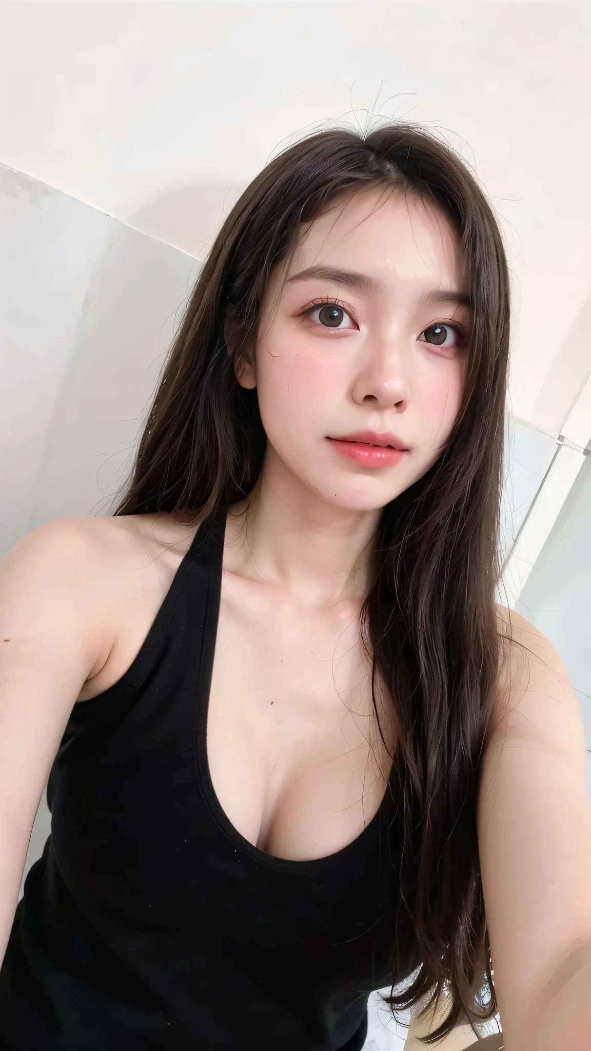 there is a woman that is sitting down with a cell phone, Yoshitomo Nara, young cute wan asian face 20 years old