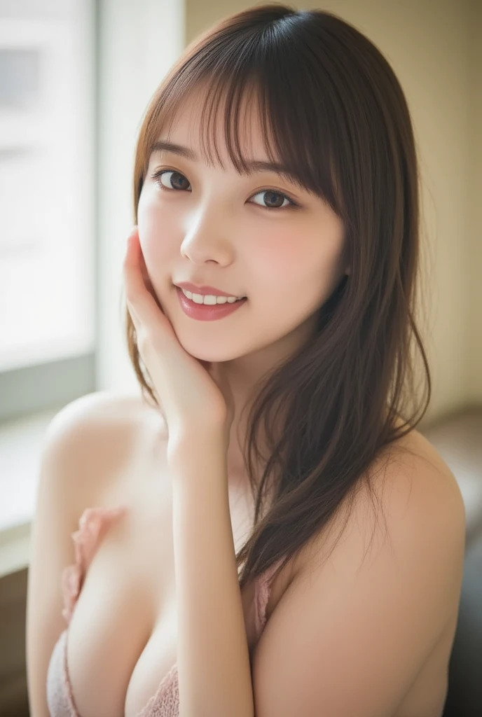 Browsing Caution, （Completely :1.2）,(masterpiece:1.0), (Highest quality:1.2), (Ultra-high resolution:1.2), 8K resolution,  Baby Face, beautiful girl、(3 years old:1.2), （Beautiful girl:1.2）、　Japanese、Baby Face、ponytail、belly button、Show your side、（spread legs:1.2）, （tiny :1.2）,（Child body type:1.2）、Flat Chest、Sharp focus, Cinema Lighting, Beautiful face in every detail, Detailed skin texture, Pale skin, （Flat 1:2）, Detailed brown hair,  smile, Realistic glowing skin, Beautiful plump nipples,Slim waist, A captivating smile, show own  for the viewer, bautiful puffy nipples,Pink areola、tiny , head to knees,