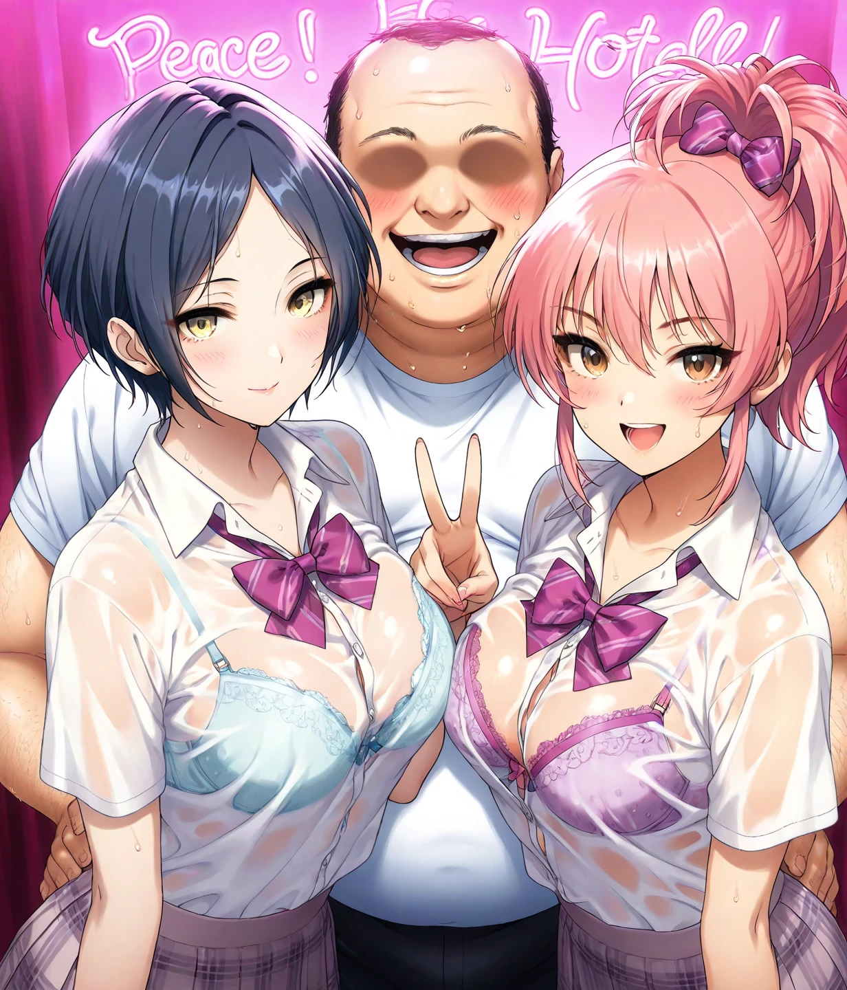 light brown hair, ahoge, high ponytail, orange ribbon, hair ribbon, hair between eyes, hairclip, food-themed hair ornament, short hair, brown eyes, ,　, empty eyes , large breasts, , Running, , Heavy snowfall area　frozen wet crying mountain Alone, Smile , crying, , solo, 1girl, 