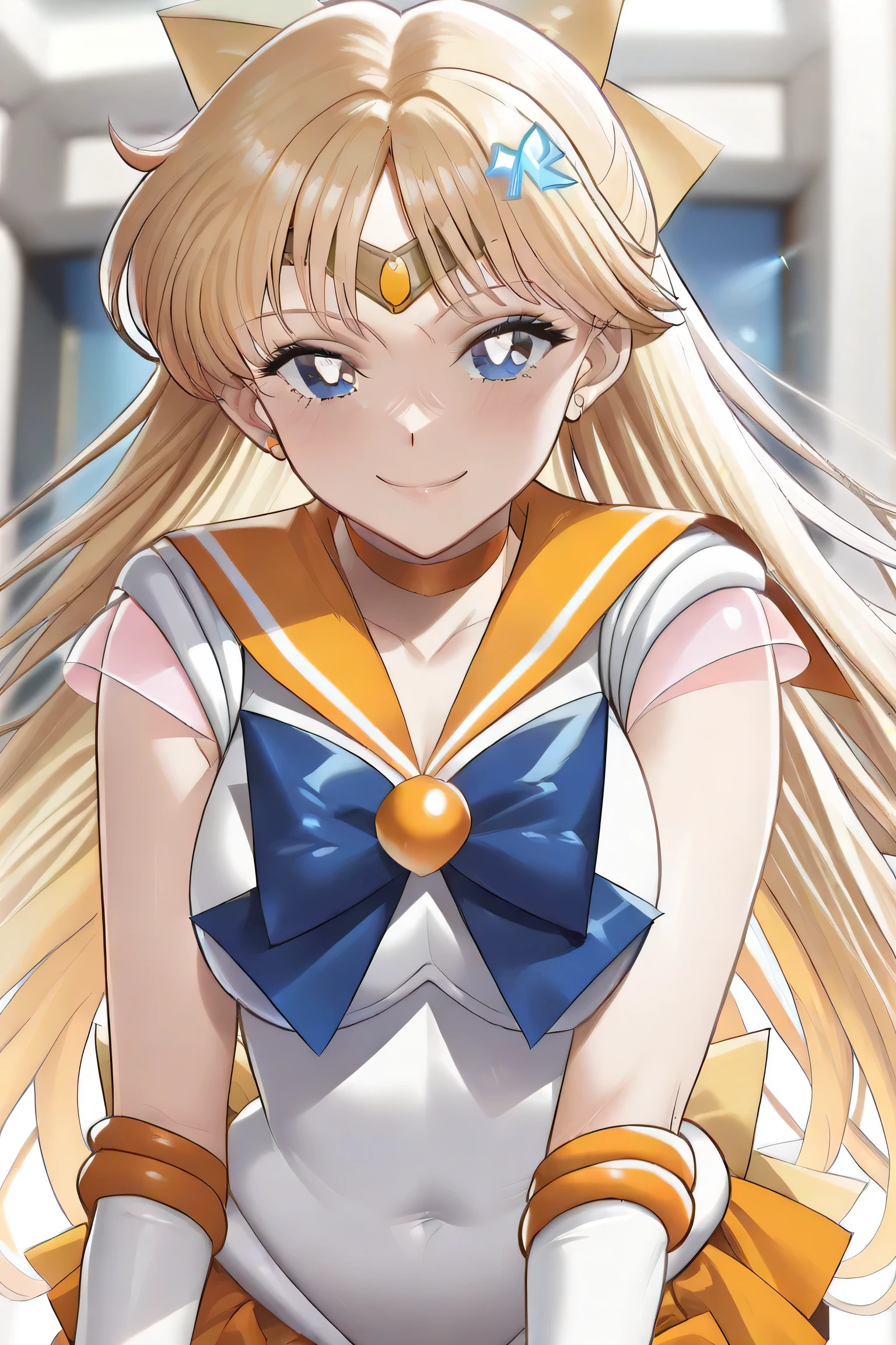 score_9,score_8_haut,score_7_haut,score_6_haut, ((masterpiece)), ((best quality)), (ultra-detailed), ((extremely detailed)), 4K, (8K), best quality, (((orange Sailor Venus))), Magnifique, (((Tissu de haute qualité))), regardant le spectateur, (((Oeil bleu))), pose de marque, sourire