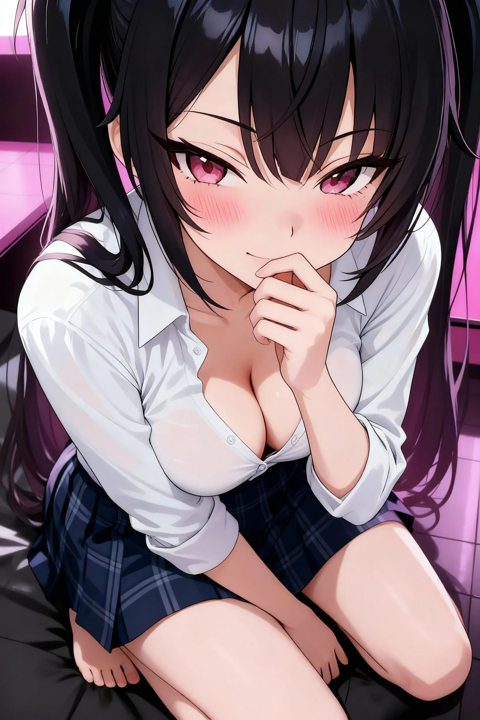 (masterpiece, best quality),nsfw,
1girl, (1boy, hetero:1.3), , straddling, , (backshot:1.3), , anus,penis,pussy,cum in pussy,(close-up face:1.3), , thighs, (sideway glance:1.3)

BREAK (pov hands:1.3), (spread :1.4), (gaping :1.3)


BREAK girl, 15 yo, (loli:1.5), (:1.1), black hair, (medium hair:1.2), (curly hair:0.9), blunt bangs,
pink eyes, ultra detailed eyes,(tareme:1.1),
half-closed eyes, heavy breathing, blush,sweat,parted lips, staring,bright pupils, looking back


BREAK (school uniform), (white collared shirt, plain pattern shirt, short sleeves, shirt tucked in:1.2), (red plain pattern neck ribbon, narrow neck ribbon:1.1), (unbuttoned, button gap:1.2),
BREAK (black and grey plaid pattern skirt:1), (pleated skirt, miniskirt:1.2),

BREAK hotel room,on bed 