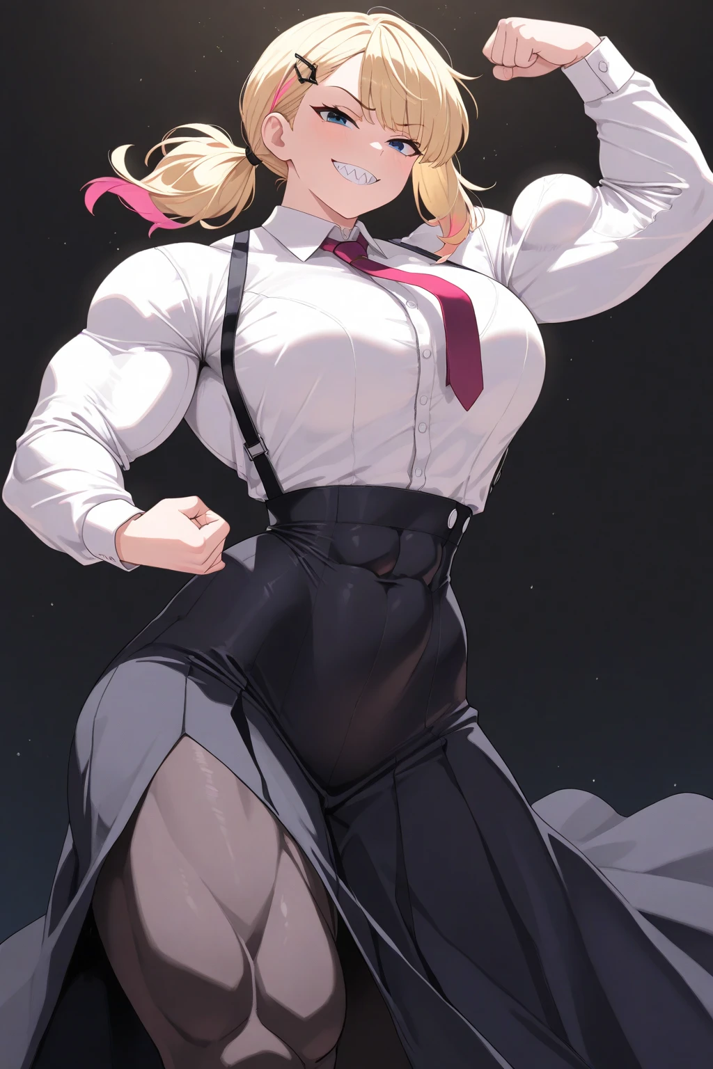 obra de arte, melhor qualidade, 1 adolescente, ultra detalhado, tema escuro, sudorese, short molecaish hair, Cabelo loiro, olhos verdes, moleca, uniforme de  da escola, garota gorda, love handles, muito gordo, garota musculosa