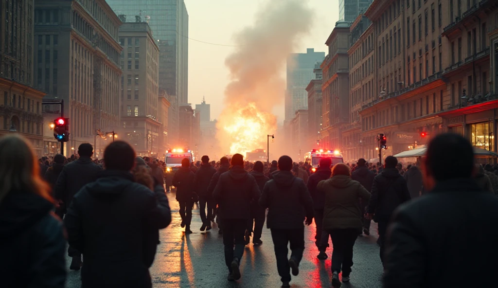 People Rushing Into Building A busy city street near a large public building. Suddenly, people are ...
