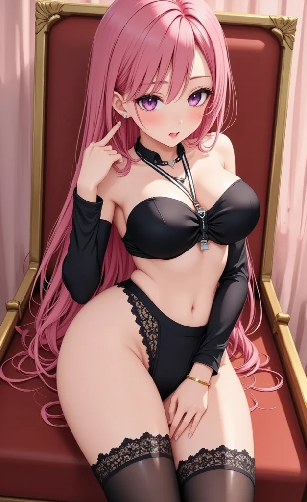 1girl, solo, green colored hair, scene hair, hair clips, pink streaks, streaky hair, very long hair, off shoulder shirt, indoors, luxurious bedroom, cute decor, window, stuffed animals, jirai kei, print tank top, micro  lace panties, thick lips, moonlight eyes, layered hair, Colossal super huge enormously , cleavage and underboob showing,  seductive slutty pose, tattoo sleeves and piercings, midriff , thick thighs, (anime:1.2), blunt bang, eye makeup