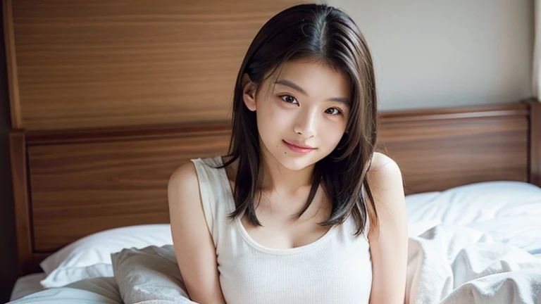 Best-quality, Masterpiece, Ultra-High-Resolution, (Photorealistic:1.4), Raw-Photo, on bed, lesbian-couple of 1-girl and 1-woman, (1-girl, 15-years-old, The most famous Japanese idol, extremely beautiful short-cut-haired, extremely cute and extremely childish face, extremely cute big-eyes), (1-woman, 35-years-old, The most famous Japanese actress, extremely beautiful long-hair, extremely beautiful face, extremely beautiful big-eyes)