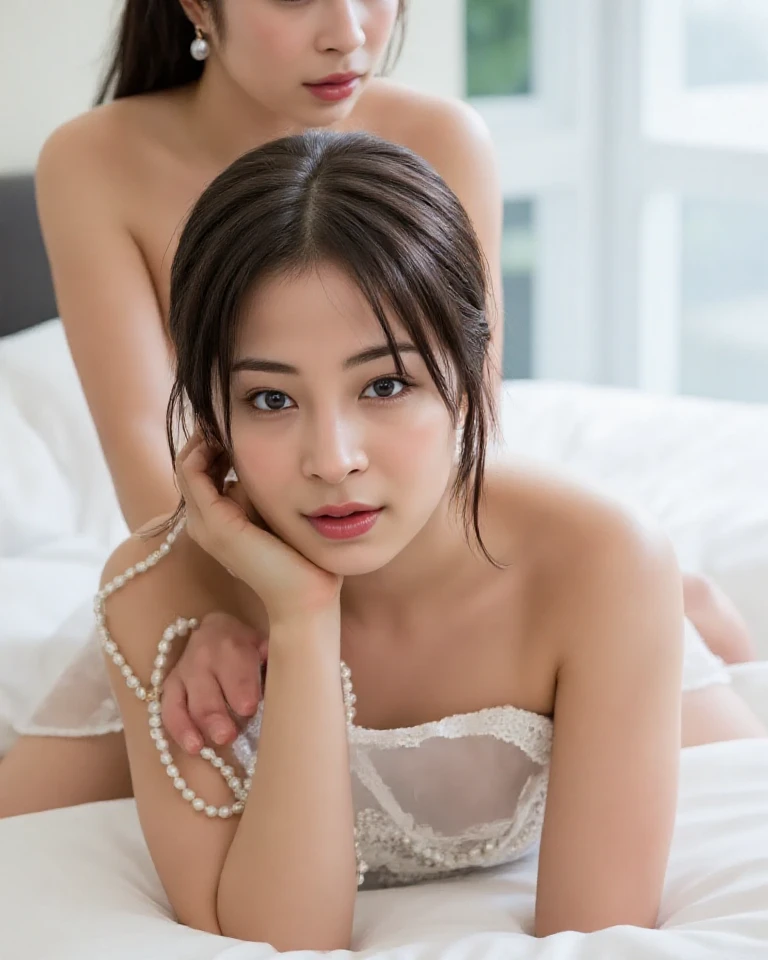 ,Two little girls are helping the maid and the maid-woman comb their hair。The noble lady is smiling happily。, Maid's Cousin Maid does everything with love and dedication, The maid takes great pleasure in taking care of her male master.,
