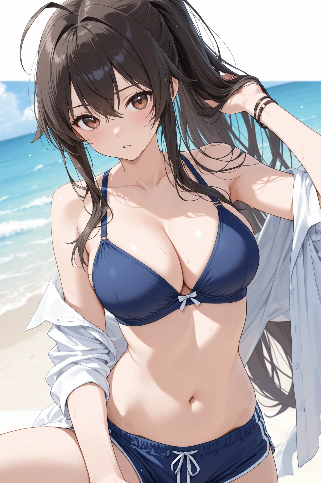 Shigure Kai 3 KanColle  Shirt Ribbon Straw Hat Standing Seaside 8k High Definition