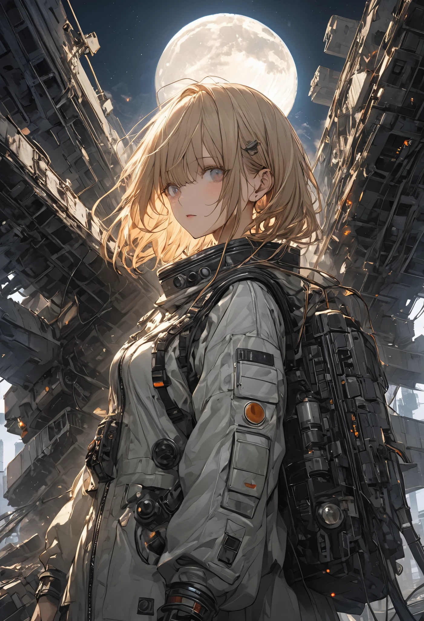 The Forgotten Star、The End of a Distant Galaxy、What kind of stories happened on this forgotten planet、The Forgotten Earth、🌏、Collapsed civilization、Broken Skyscrapers、Covering up、Rubble spreads all over、A girl in a spacesuit looking into the distance、White Moon、
What kind of story happened on this forgotten planet、masterpiece，（masterpiece），fuill body ,best quality ，（Highest Quality）， cinematiclighting ，（cinematic lighting）、beautiful detailed eyes ，eye detail connected to an electric wire，uitra-detailed，（Super Detailed），highresolution， （high definition），8k，8K resolution，official art，（official illustration style），