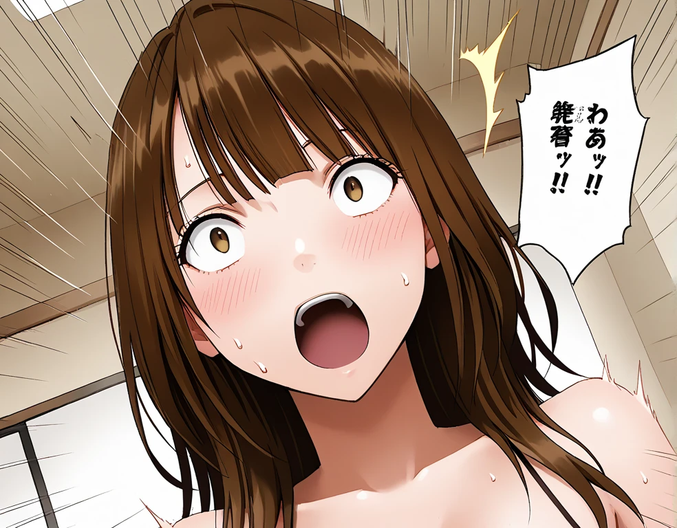 detailed illustration, dynamic angle, ultra-detailed, illustration, 1girl, 18 year old, school girl, wavy brown hair, long hair, bright brown eyes, hearts, white shirt, blue plaid skirt, cleavage, flush, blush, arousal, laying on bed, drunk, dizzy, swirl eyes, wide eyes, open mouth, confused