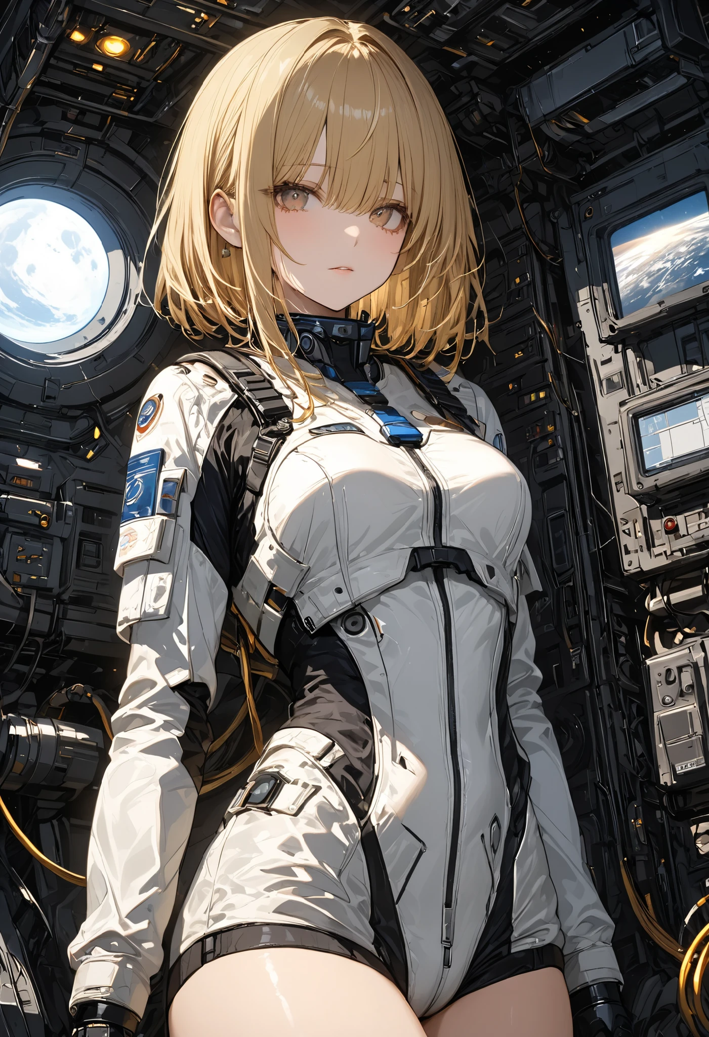 The Forgotten Star、The End of a Distant Galaxy、What kind of stories happened on this forgotten planet、The Forgotten Earth、🌏、Collapsed civilization、Broken Skyscrapers、Covering up、Rubble spreads all over、A girl in a spacesuit looking into the distance、White Moon、 What kind of story happened on this forgotten planet、masterpiece，（masterpiece），fuill body ,best quality ，（Highest Quality）， cinematiclighting ，（cinematic lighting）、beautiful detailed eyes ，eye detail connected to an electric wire，uitra-detailed，（Super Detailed），highresolution， （high definition），8k，8K resolution，official art，（official illustration style），