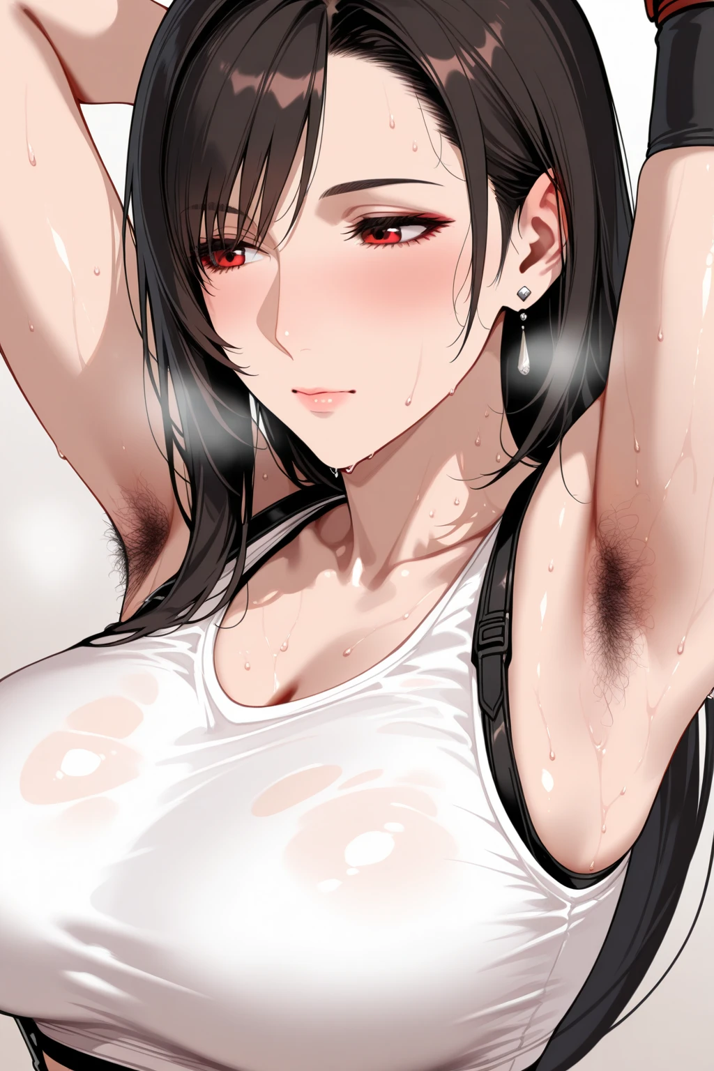 Woman full of gunshot wounds bleeding,  and dead.