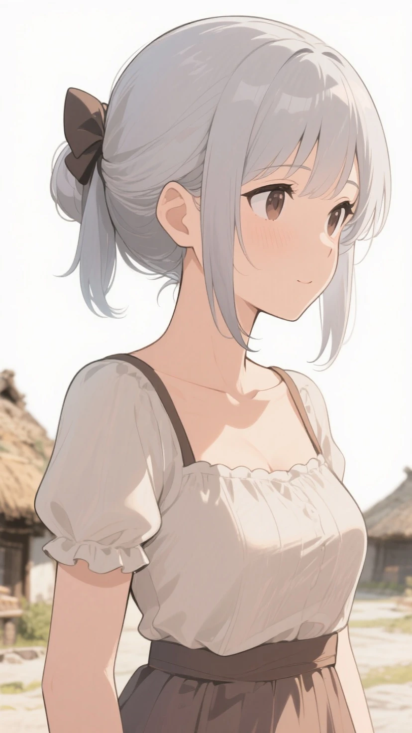 (masterpiece, top quality, high resolution: 1.2),  woman, solo, twin tails, gray eyes, upper body, dress, silver hair, cat ears