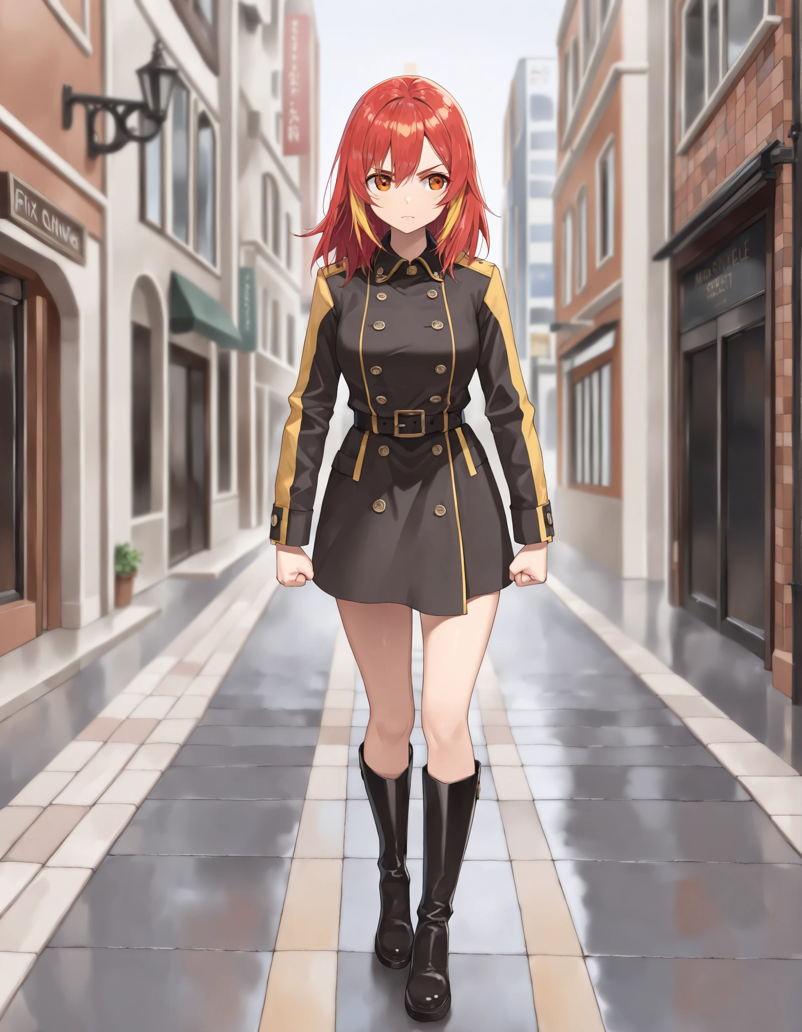 1girl, ikuyo kita, beach background, beach, suit, office lady, black skirt, black blazer, pencil skirt, skirt suit, medium length skirt, white shirt, collared shirt, long hair, teenager, looking at viewer, full body