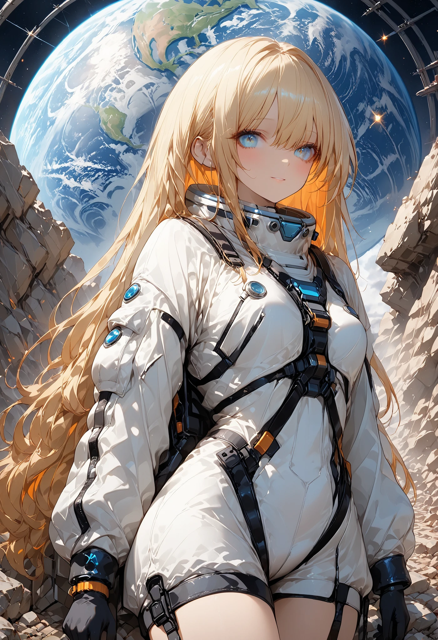 (masterpiece,Highest Quality,ultra detail,超high definition,detailed background),((flat color)),((colorful)),(1girl),watch the viewers,solo,cowboy shot、The Forgotten Star、planet、Daytime、Earth After Three Thousand Years、Earth without humans、Apocalypse Hotel、The Forgotten Earth、The edge of the galaxy、What kind of stories happened on this forgotten planet、The Forgotten Earth、🌏、Collapsed civilization、Covering up、Rubble spreads all over、A girl in a spacesuit looking into the distance、What kind of story happened on this forgotten planet、masterpiece，（masterpiece），full body view ,best quality ，（Highest Quality）， cinematiclighting ，（cinematic lighting）、beautiful detailed eyes ，eye detail connected to an electric wire，uitra-detailed，（Super Detailed），highresolution， （high definition），8k，8K resolution，official art，（official illustration style），
